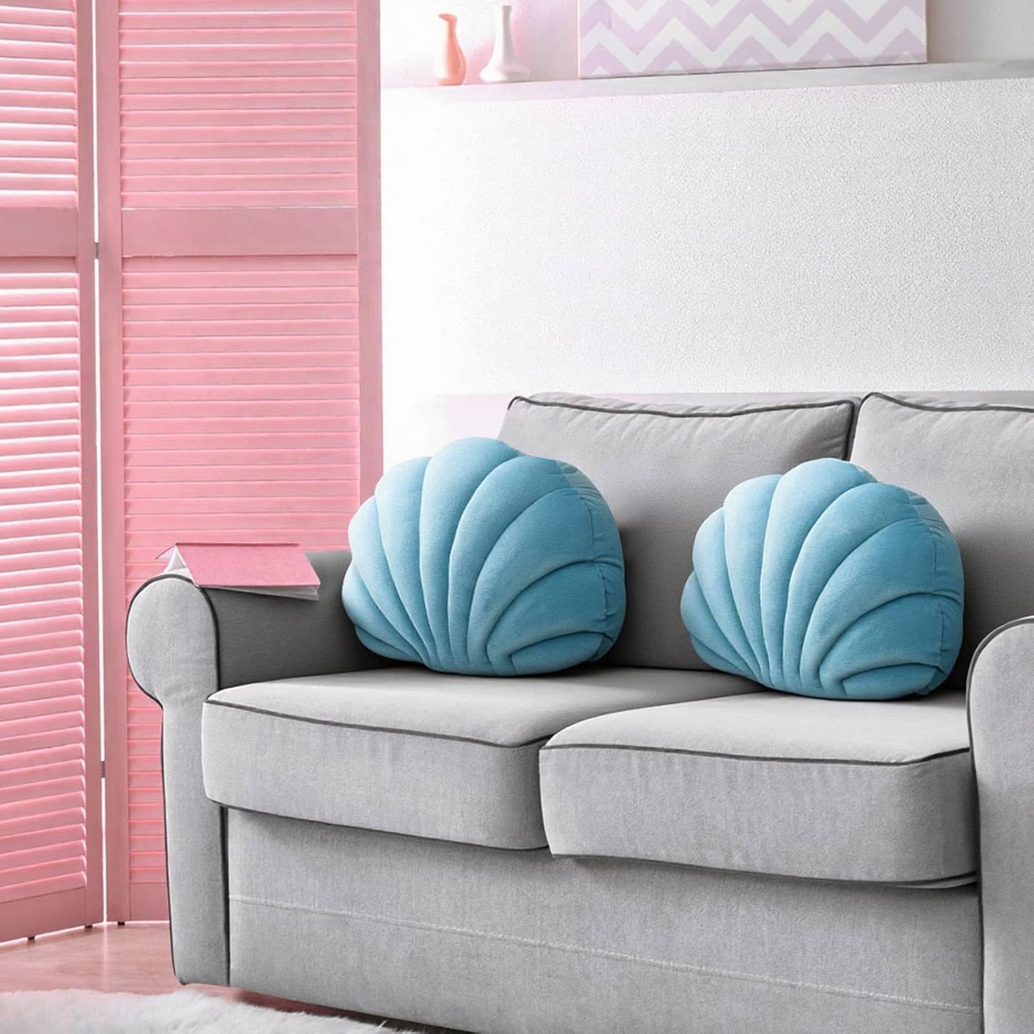 Marsui Seashell Decorative Pillow Shell Shaped Throw Pillow 3D Insert Beach Pillows Soft Velvet Pillows Sea Ocean Decoration Couch Bed Cushion(Blue,13.4 x 9.8 in)