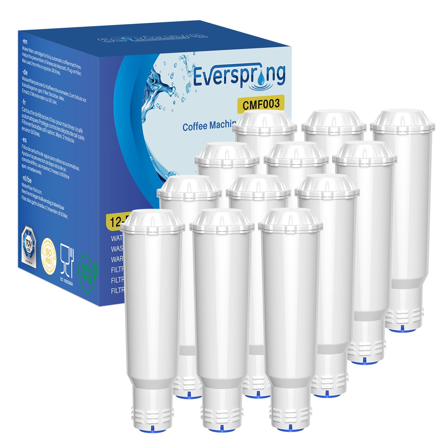 EVERSPRING Water Filter Replacement for Krups F088, Melitta Pro Aqua, Nivona NIRF700 | Compatible with AEG, Bosch, Siemens, Nivona Fully Automatic Coffee Machines, Pack of 12