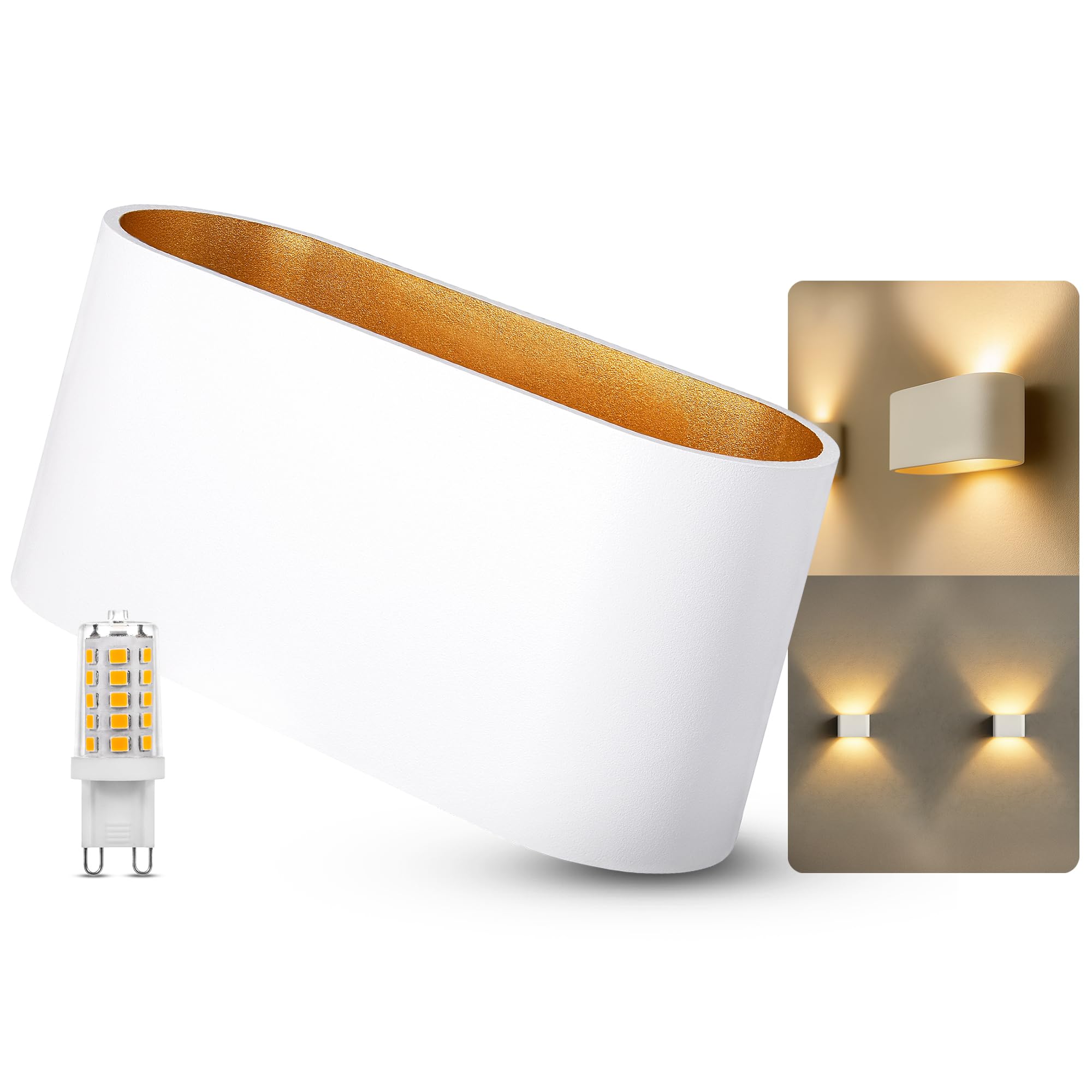 SSC-LUXon JOBERO Wandleuchte weiß-gold Up & Down G9 3W dimmbar warmweiß
