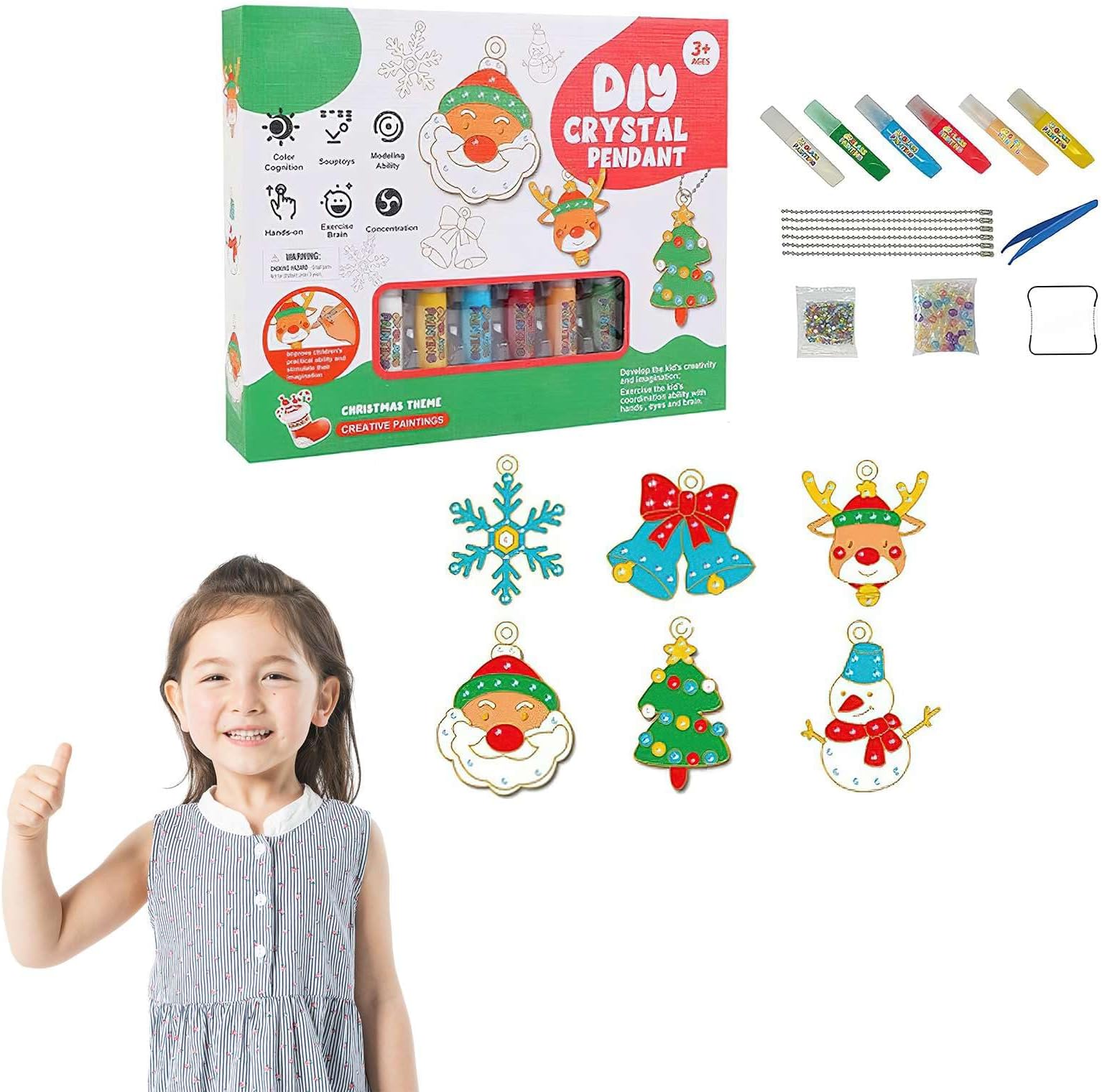 DIY Crystal Paint Arts and Crafts Set for Girls - Crystal Painting DIY, DIY Diamond Painting Kits for Kids, Create Unique Pendant, and Keychain, Bake-Free Crystal Color Glue Painting Pendant Toy (B)