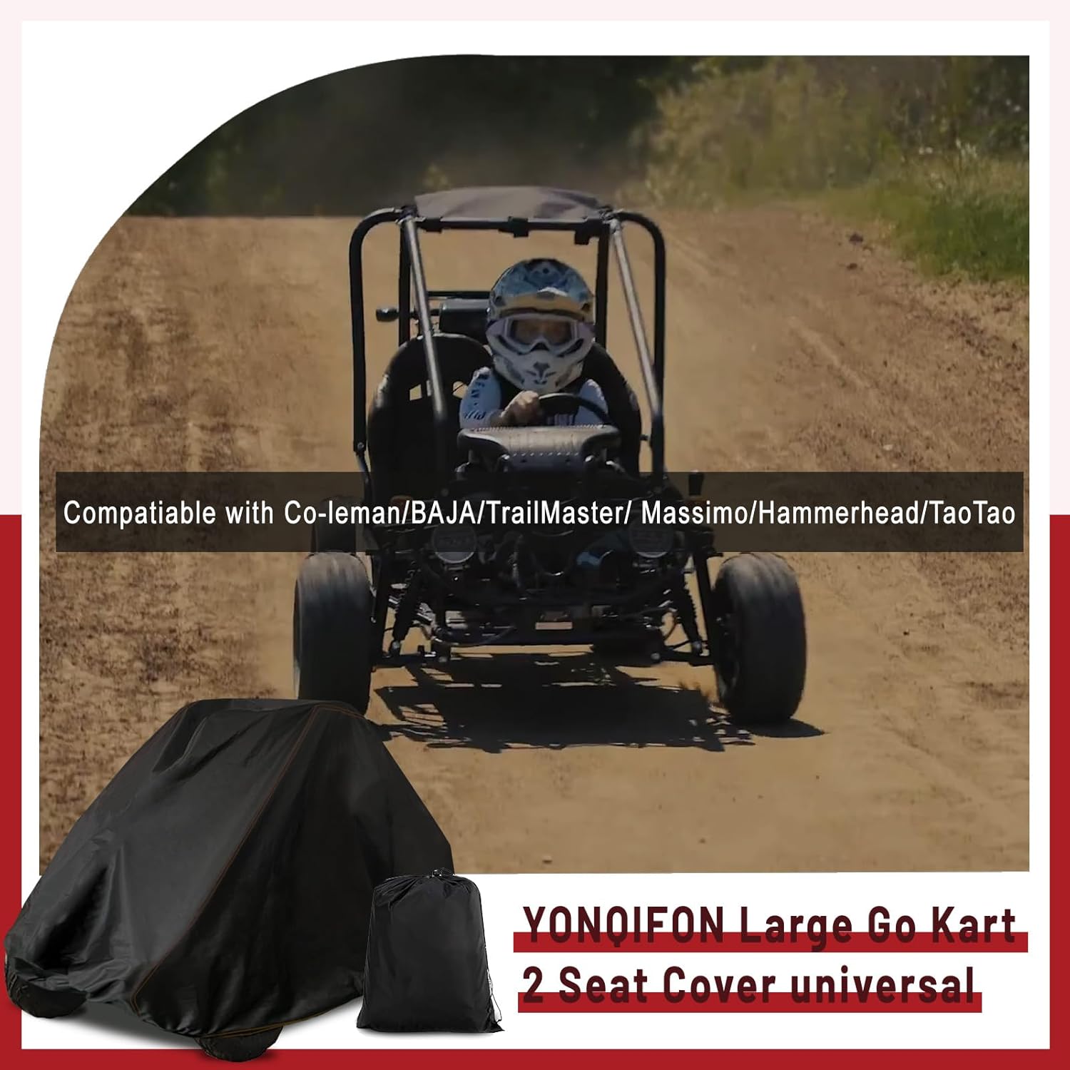 Large Go Kart Cover,XL 2 Seater Go Kart Covers Waterproof 420D Oxford Go Cart Car Cover,75"L x 51"W x 51"H GO Kart Accessories for TrailMaster 200R Co-leman Baja Massimo 125 Hammerhead kandi