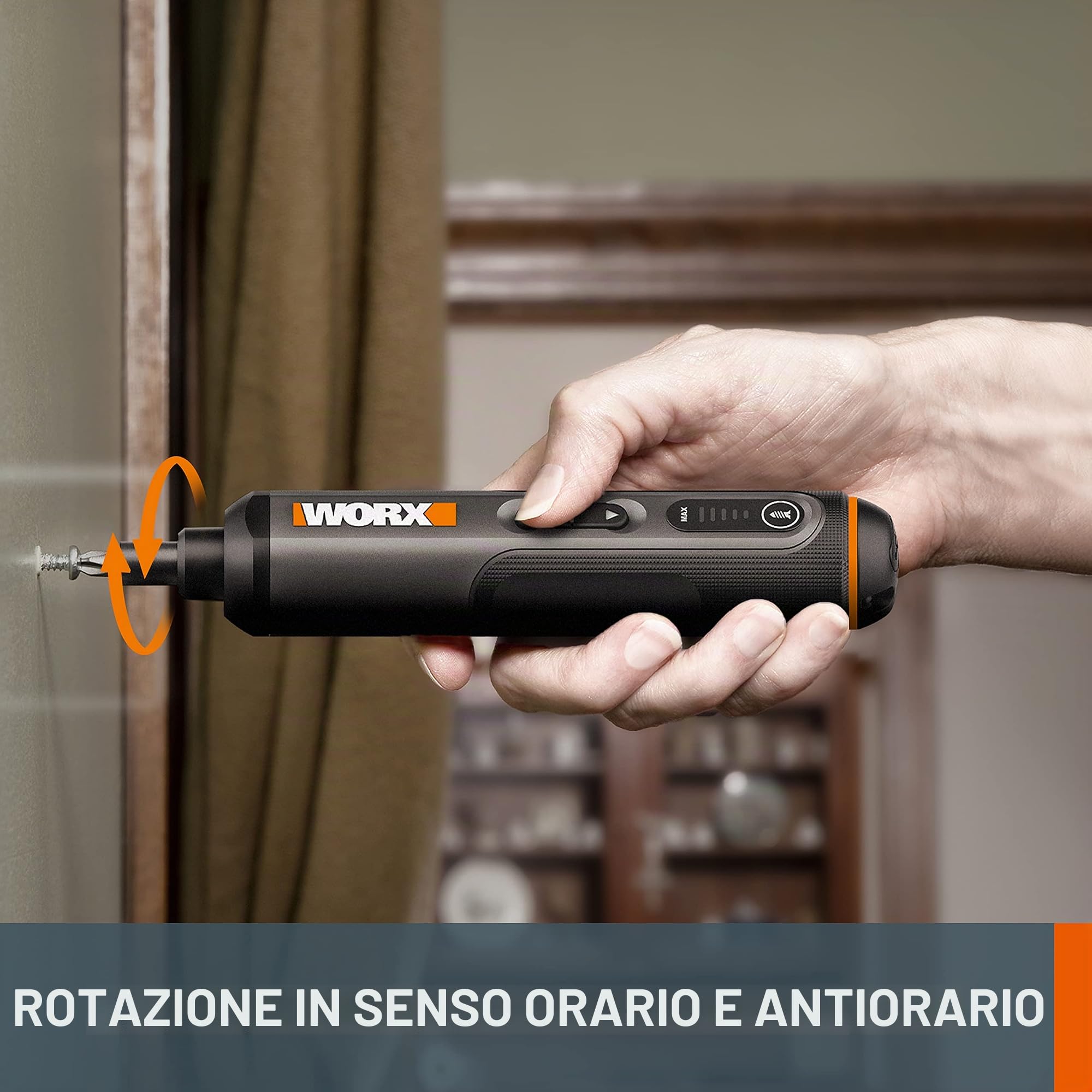 WORX Mini cacciavite elettrico WX240 da 3,6 V (4 V max) con coppia a 3 marce, potenza 5 Nm, 24 punte per cacciavite, luce LED, leggero, senza fili, ricarica USB C, ideale per progetti di montaggio e