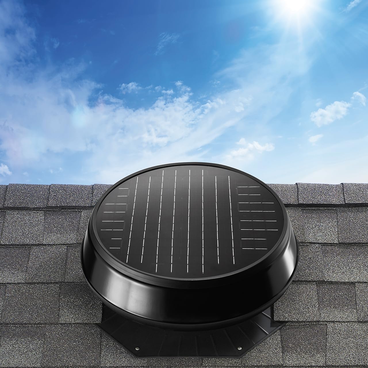 Solatube® Roof Mount 2400 Solar Attic Fan – 33-Watt Ventilation for Large Homes – Includes Low Profile Flashing for Flat Roofs – Energy-Efficient Cooling