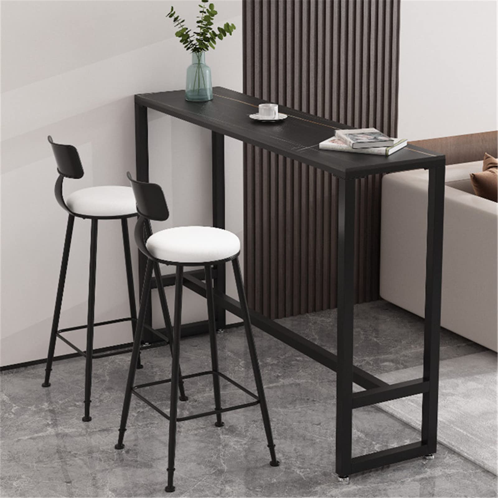 Tavolo da bar in marmo con piedini in ferro per sala da pranzo, hotel, lounge, casa, bar, tavolino alto e stretto (100 x 40 x 90 cm)