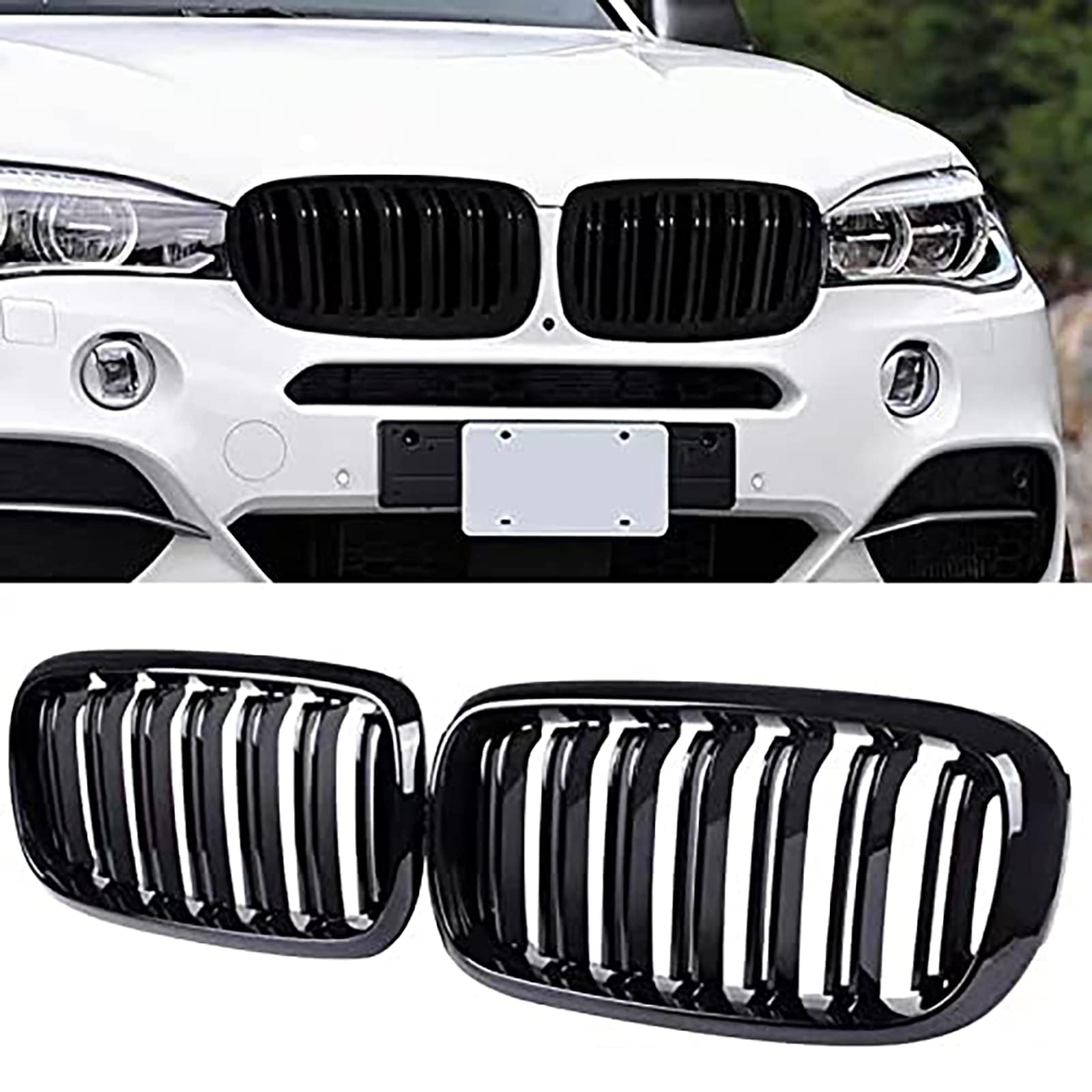 F15 Griglia Radiatore per BMW Serie X5 F15 (2014-2018) X6 F16 (2015-2019) Griglia Anteriore Doppia lamella Nera lucida