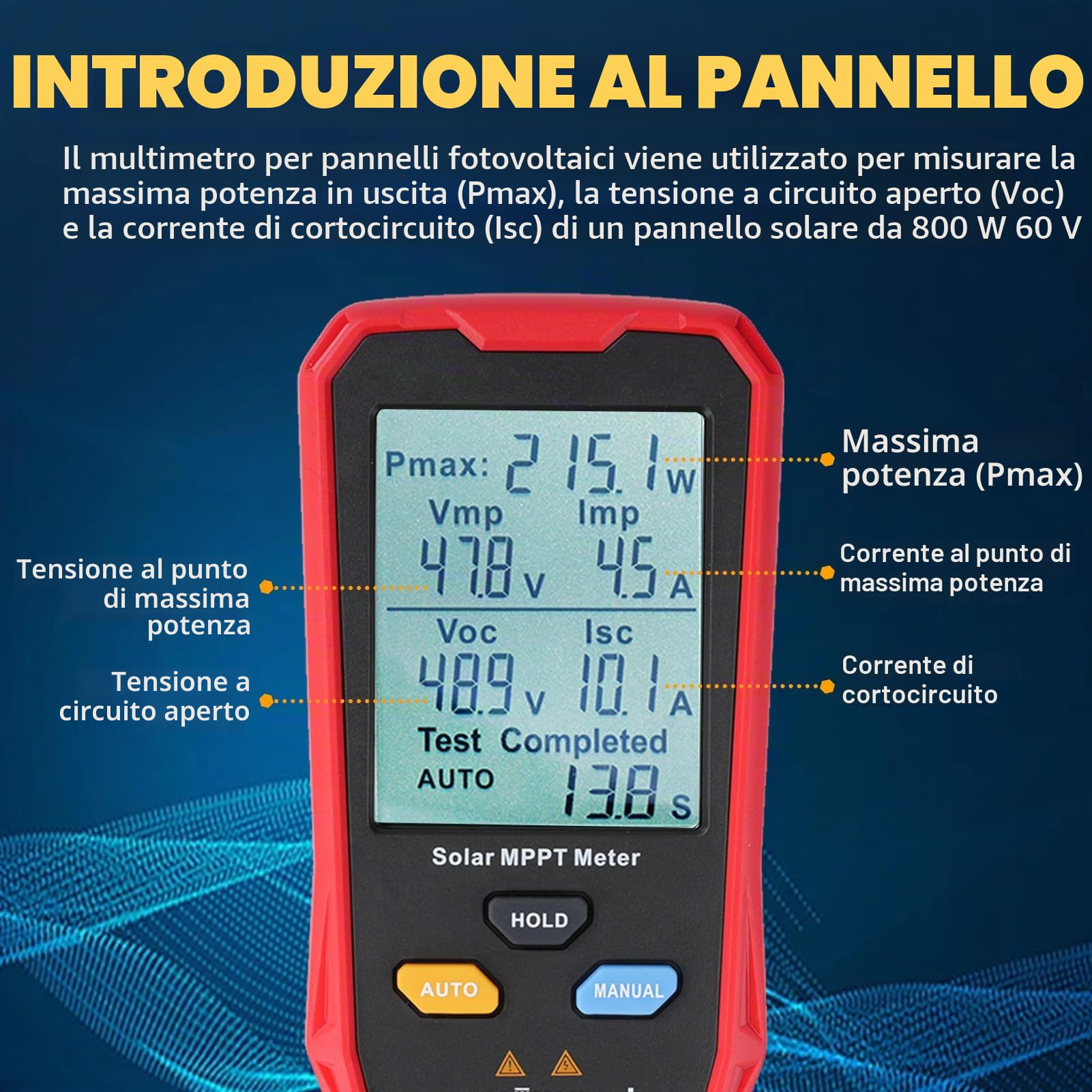 Tester per pannello solare 800W PV tester per pannelli solari mppt Misuratore PV fotovoltaico Misuratore di potenza con display LCD (Multimetro UT673PV 800W)
