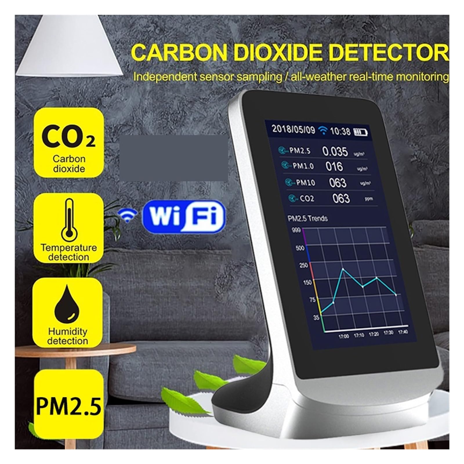CO2 kryty wielofunkcyjny detektor powietrza TVOC Monitor jakości gazu co2 miernik dwutlenku węgla USB analizator miernik do domu, hotelu(WITH WIFI)