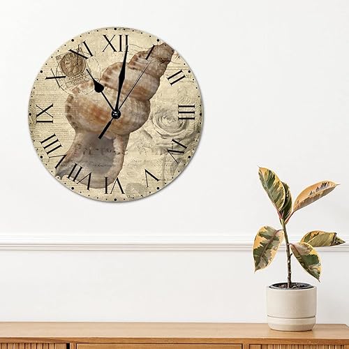 Miniatura 276 de ArogGeld Reloj de pared con diseño de estrella de mar antigua francesa, de cloruro de polivinilo, con números romanos, de 10 pulgadas, funciona