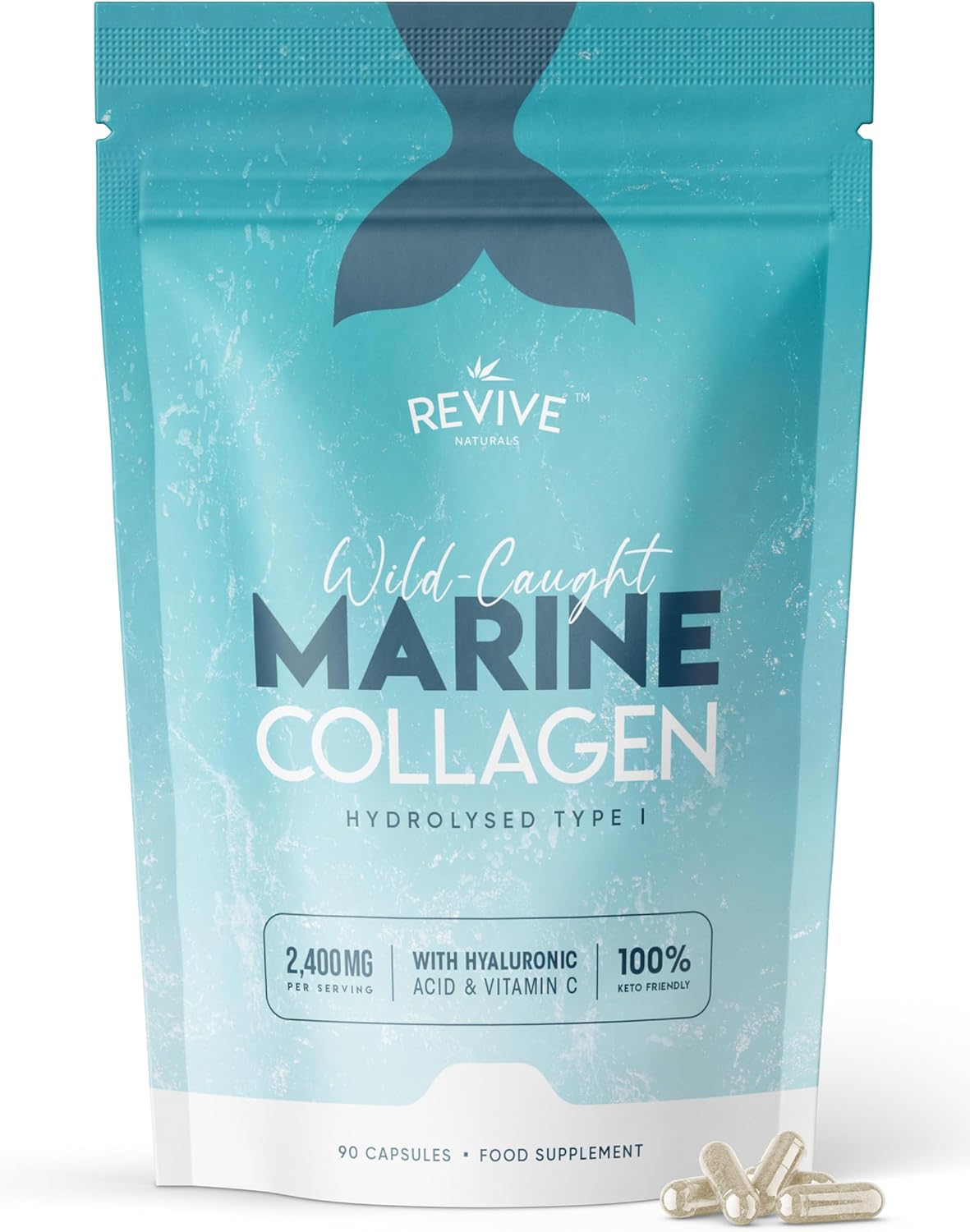 Marine Collagen Capsules 2400mg – with Hyaluronic Acid & Vitamin C – 90 Capsules – Premium Complex for Skin Joints & Hair for Women & Men – Resealable and Recyclable Pouch by Alpha01