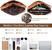 Vista 72 de Bolsa de mensajero para hombre de 17.3 pulgadas de lona/cuero para portátil, mochila para hombre, maletín para computadora, bolsa de hombro Marrón