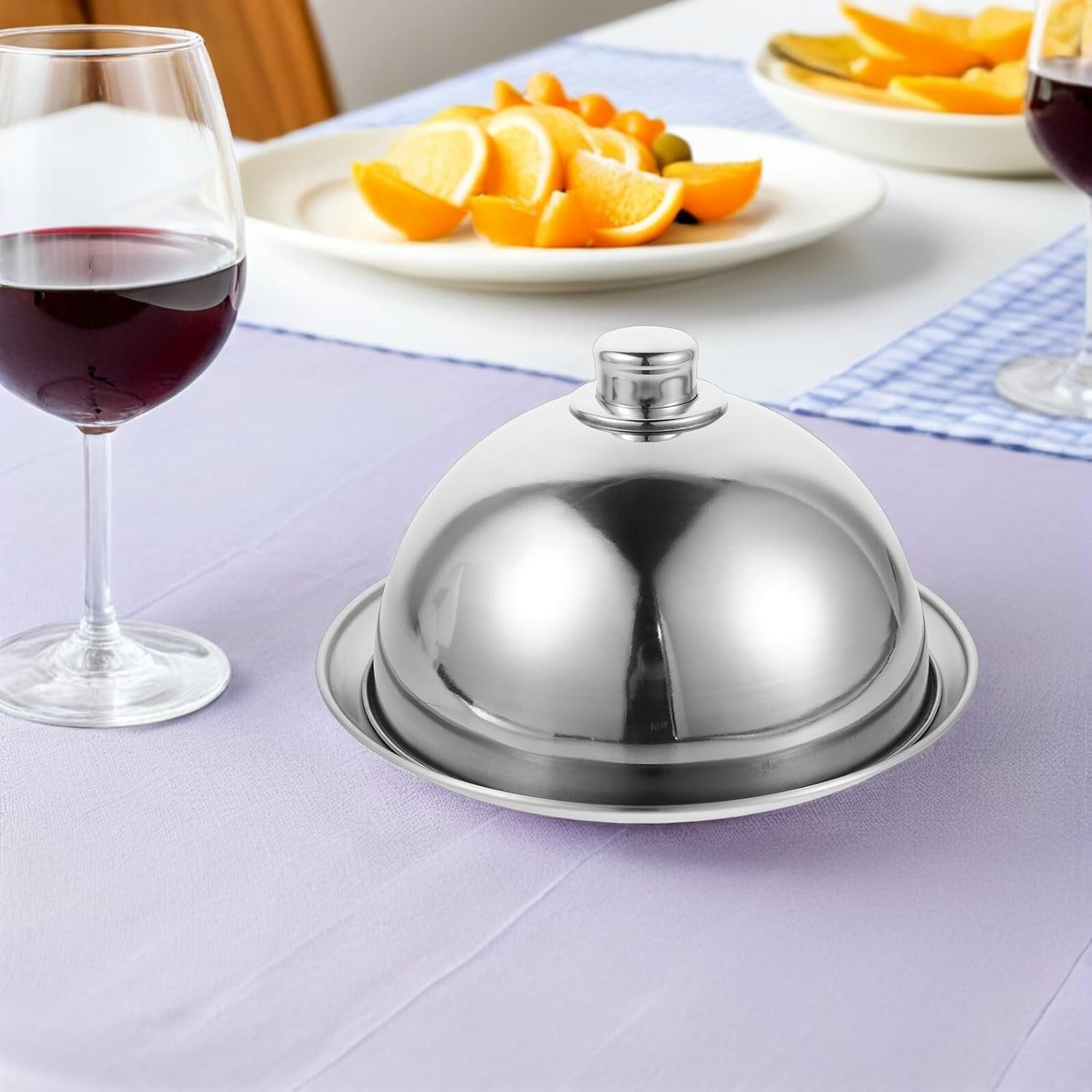 Garneck 2pcs Stainless Steel Serving Plate Dome Covers for Steak Cheese Pastry Round Metal Food Cloche Lids for Dining Griddle Cooking Party Serving Lightweight