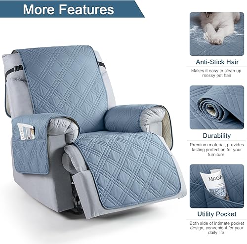 Vista 5 de TAOCOCO Funda para silla reclinable 100% impermeable, fundas antideslizantes para silla reclinable con bolsillo, funda de silla reclinable lavable