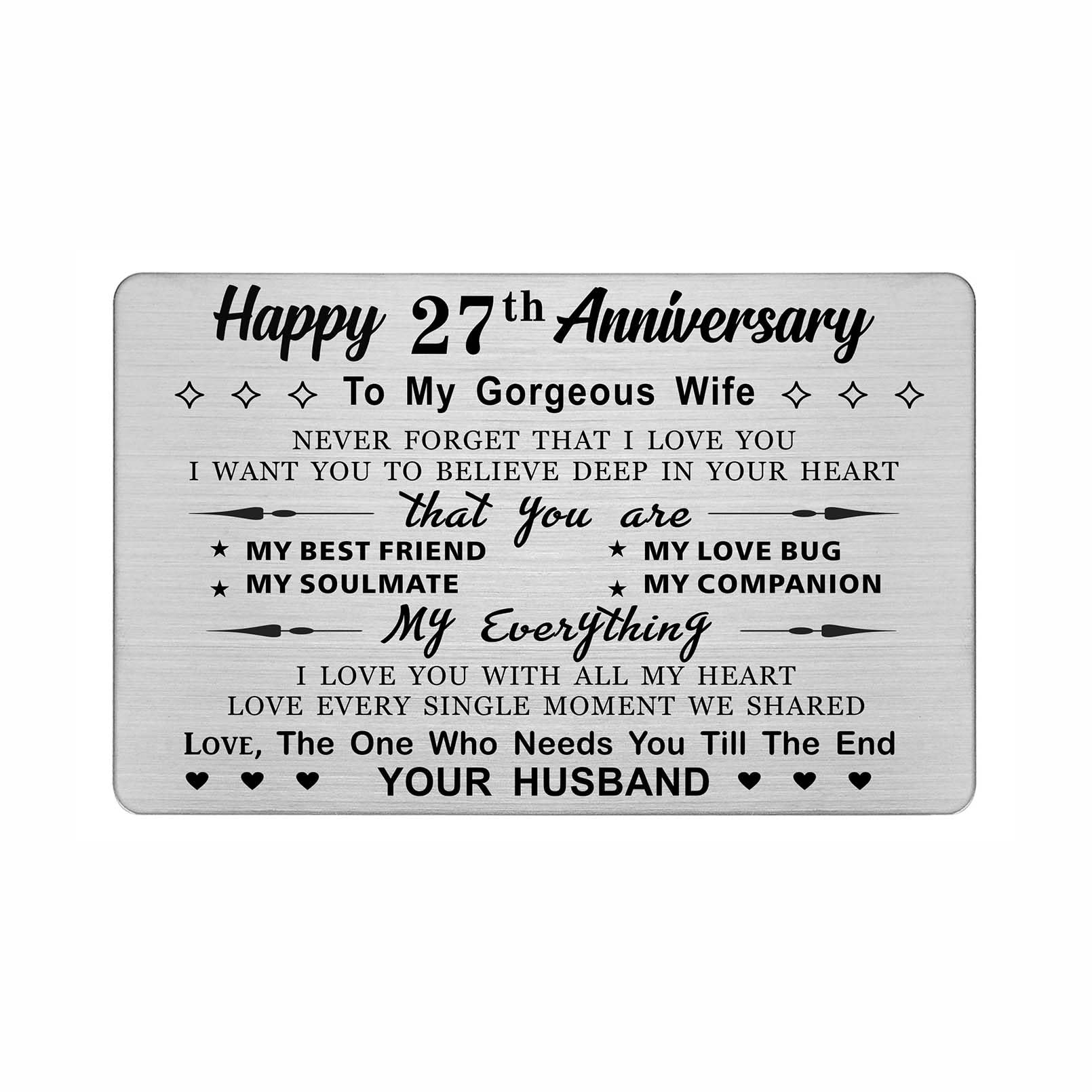 DEGASKEN 27th Wedding Anniversary Card Wife, Need You Till The End, 27 Year Stainless Steel Keepsake Greeting Card for Her