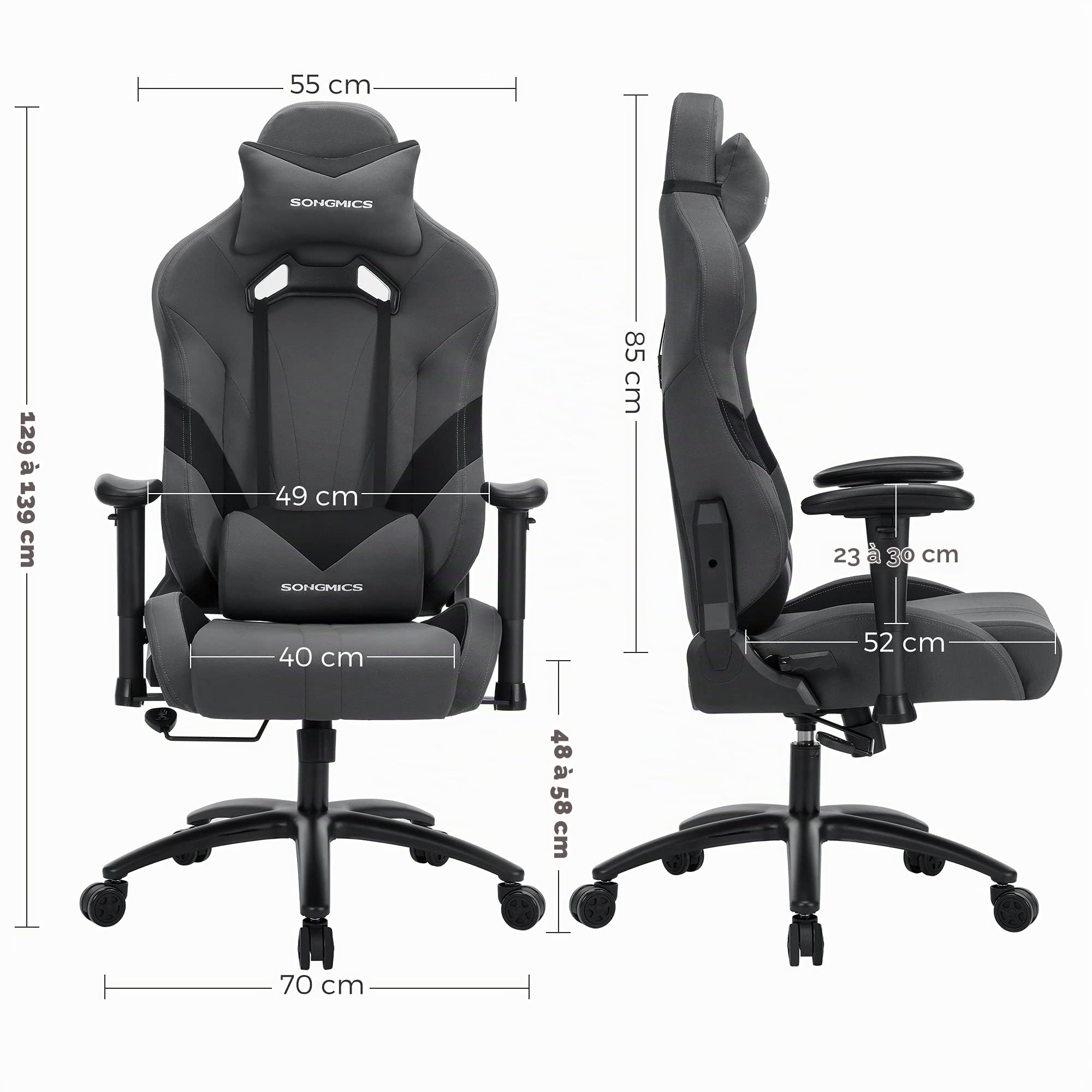 SONGMICS Chaise Gamer Fauteuil de Bureau Chaise pour Ordinateur Hauteur réglable RCG13G