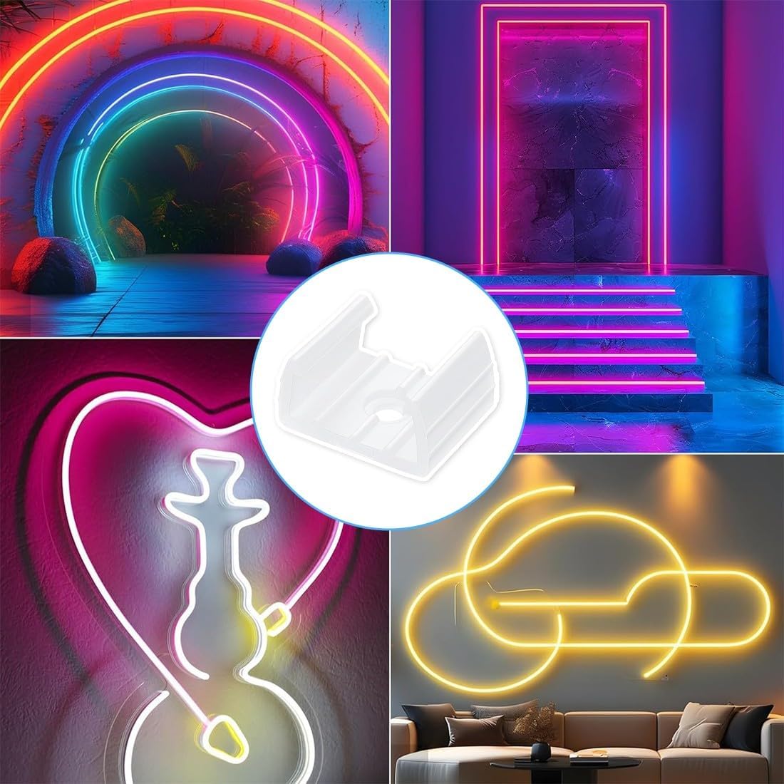 50 Pieces Neon LED Mounting Clips,10-12mm for Waterproof Light Strips, Strip Holder, Clear Clips for Fixing Strips to Wall and Ceiling, with 50 Screws