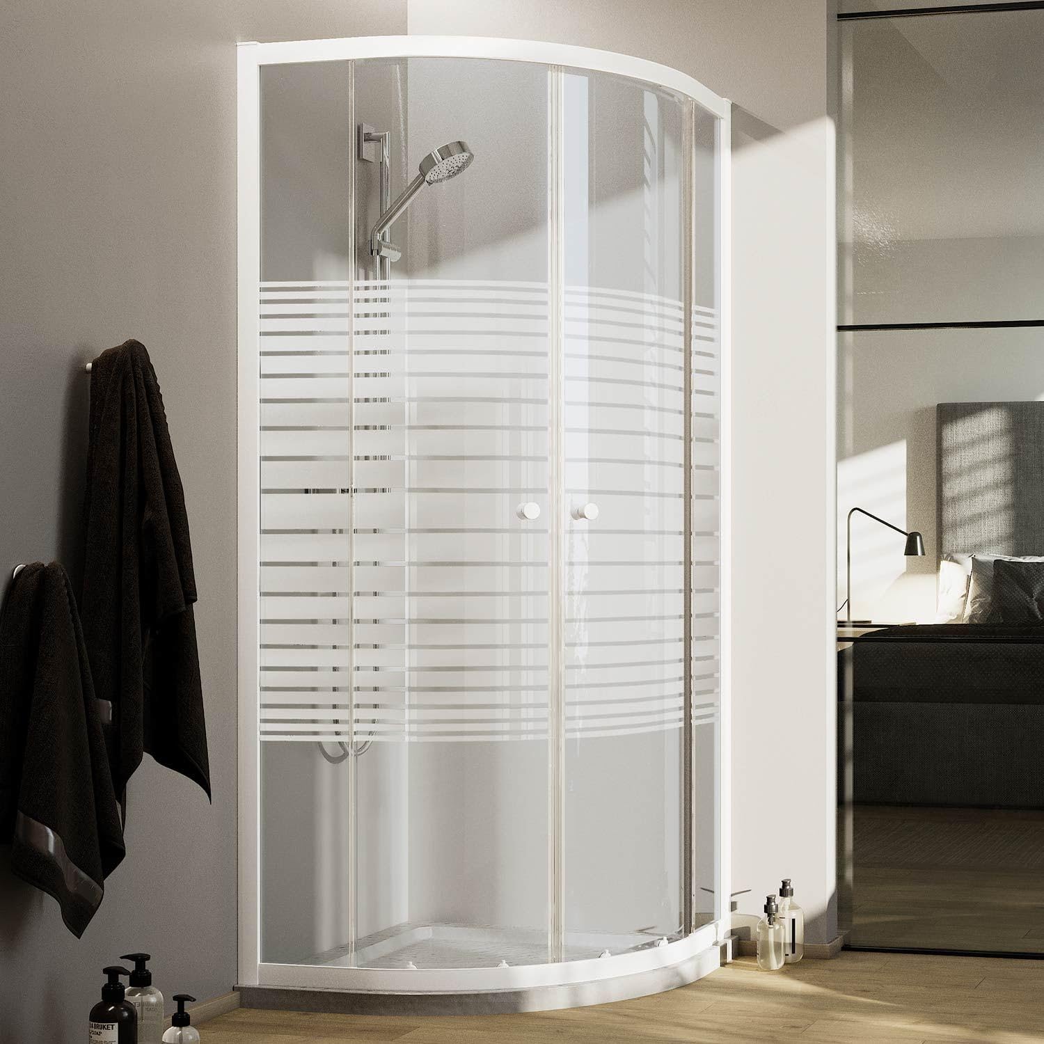 Idralite Mampara de Ducha Semicircular 90x90 CM H185 Blanco Vidrio Serigrafiado Mod. Blanc