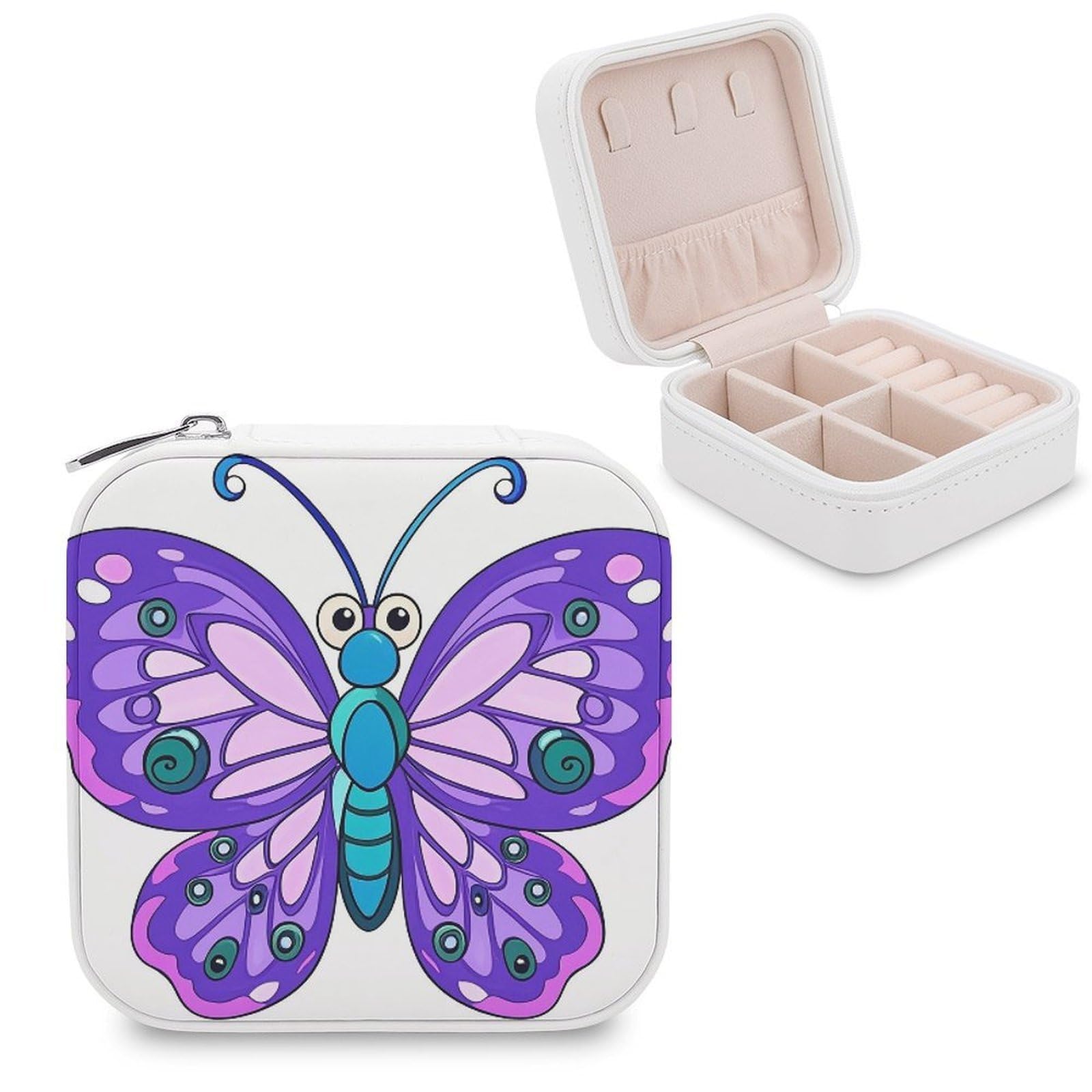 FekiLoot Purple Butterfly Jewelry Case Personalized Leather Jewelry Box Mini Travel Jewelry Case Small Portable Jewelry Organizer for Ring Earrings Necklace Bracelet