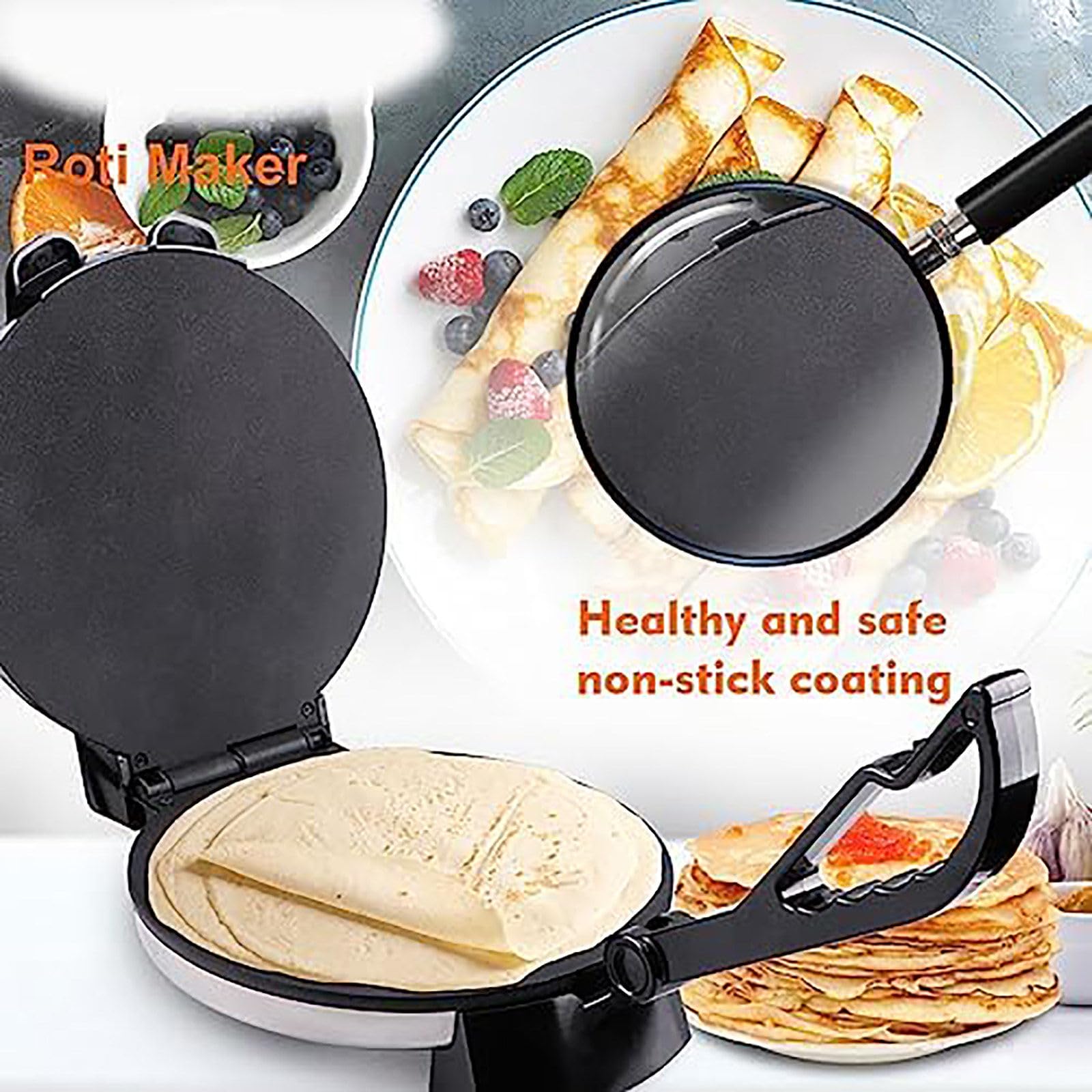 Crepera Antiadherente (12 Pulgadas), Máquina para Hacer Panqueques De 1800 W: Fabricación Pita, Calefacción De Doble Cara + Indicador Led, Haga Chapati/Tortilla FáCilmente