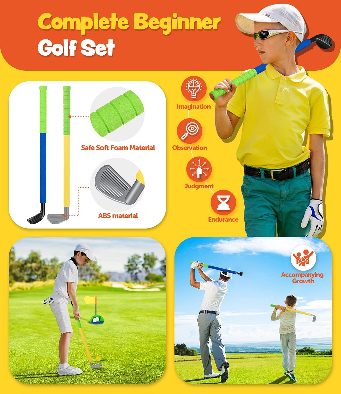 Kids Golf Clubs Set, Toddler Golf Clubs Set Ages 3-5 with Carry Bag Includes 3 Golf Clubs and 5 Soft Balls, 3 Flags, 1 Practice Hole - Toys for 1 2 3 4 5 Year Old Boys Girls Christmas Birthday Gifts : Toys & Games