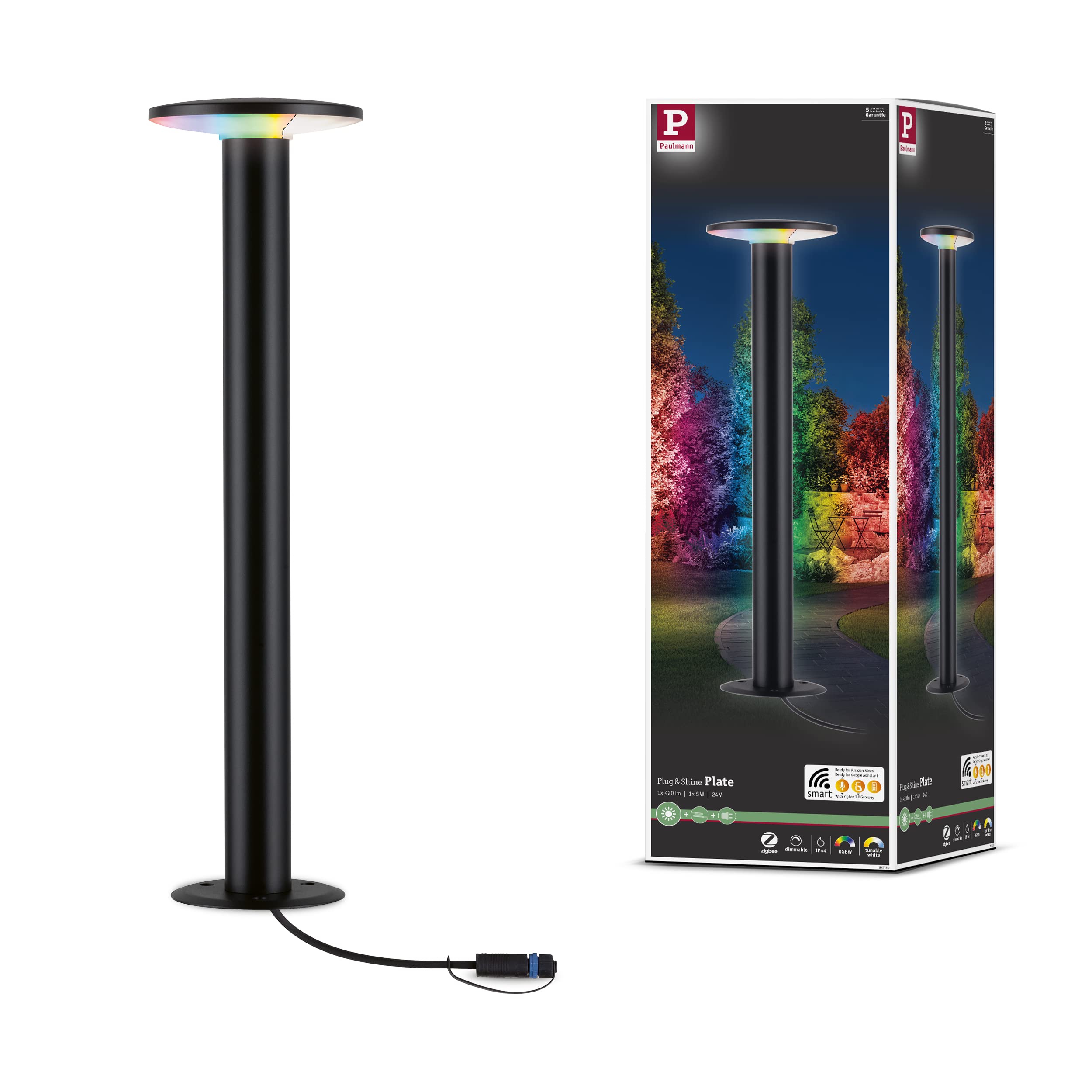 Paulmann 94750 Plug & Shine Borne lumineuse LED Plate IP44 5W 200lm gradable 600 mm Anthracite métal/plastique RGBW+ 3000-6500K résistant eau de mer