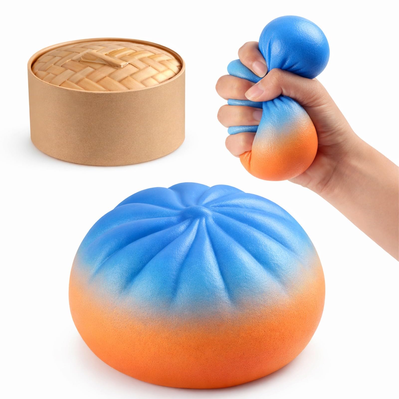 Dumpling Squishy, Squishy Dumpling Toy Dumplings Toy with Steamer Box, Glitter Dumplings Stress Balls Fidget Sensory Toy Cute Steamed Bun Fidget Toys for Anxiety Relief (F)