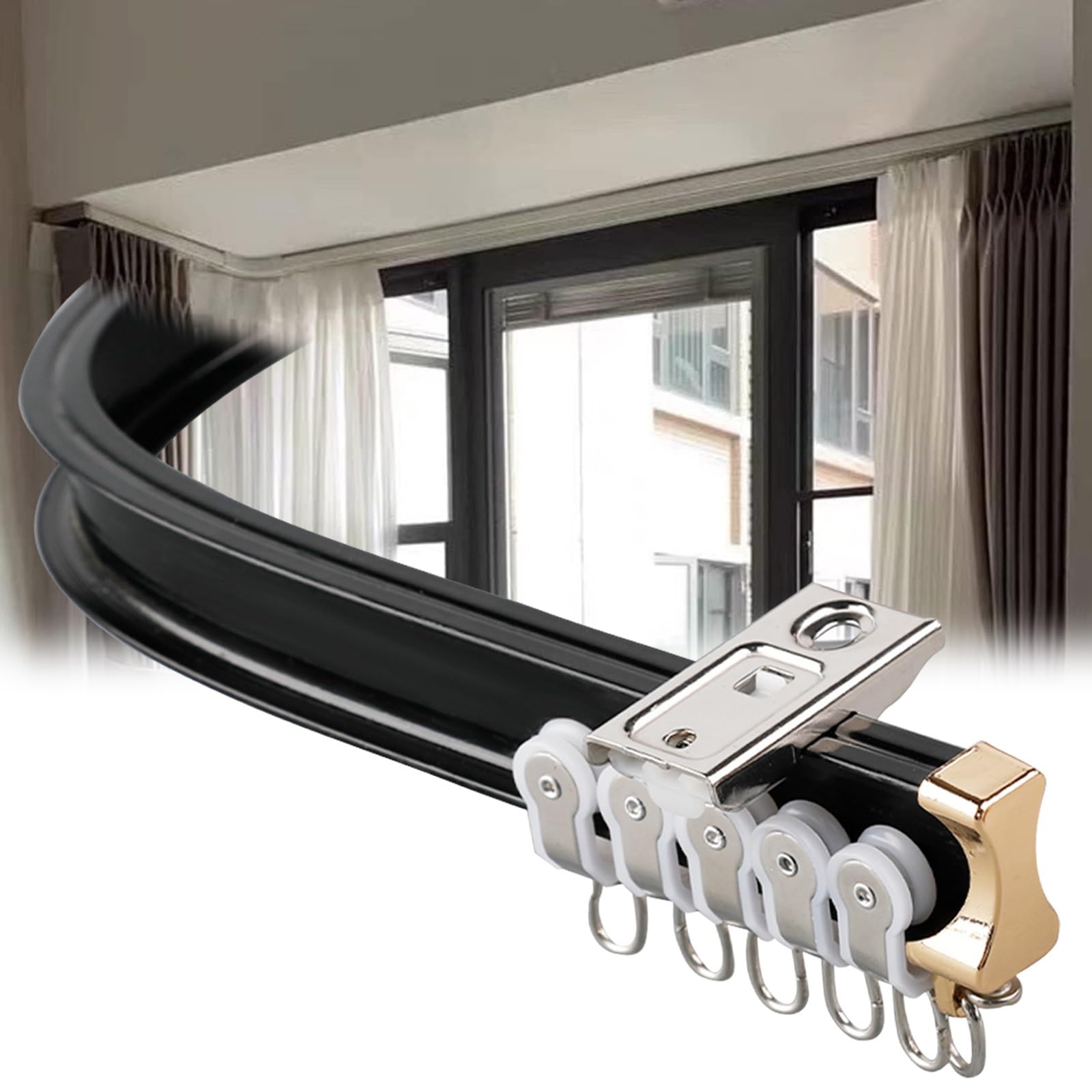 Barre de douche incurvée Ra100 660 cm réglable courbée/droite avec plusieurs poulies Idéal pour séparateur de pièce L/U SD et intimité