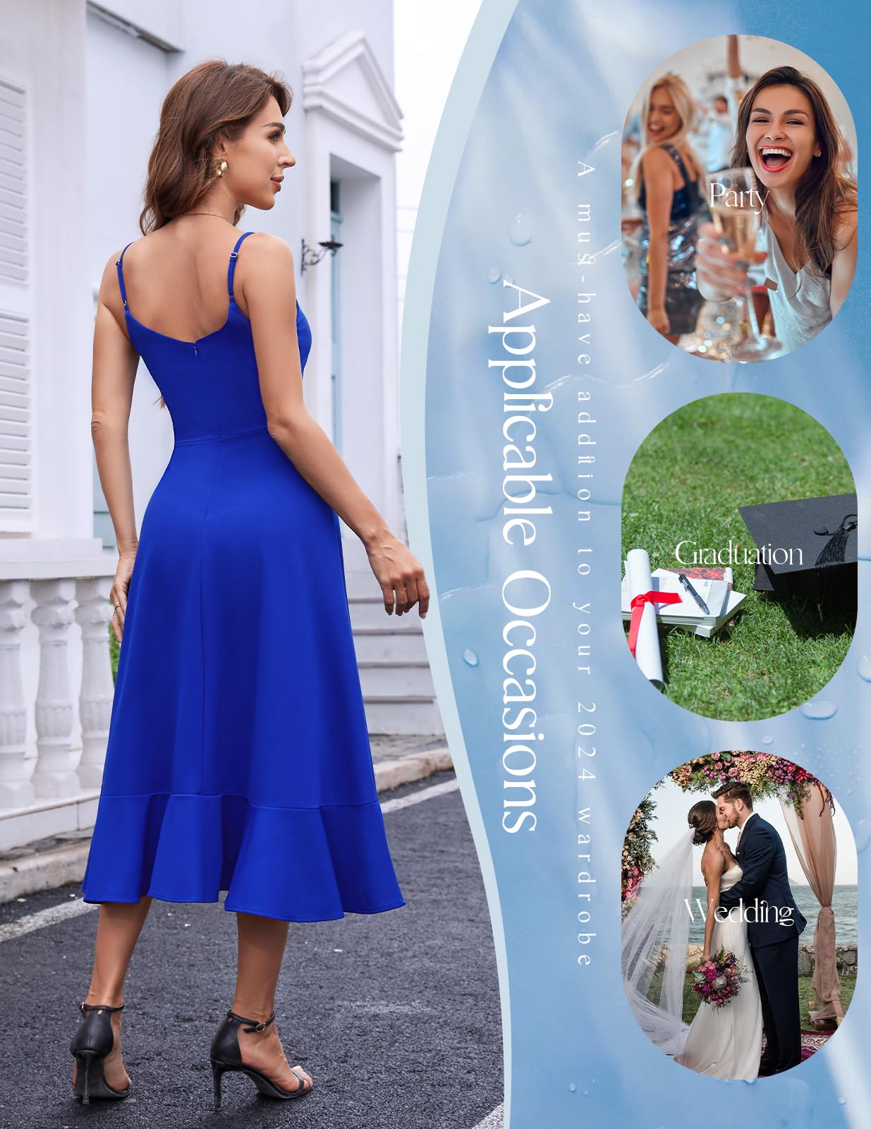 DRESSTELLS Vestido de cóctel Damas Festivas Correas de Alta Baja Vestidos de Novia hasta la Rodilla Dobladillo Volante Vestido de Verano Elegante Vestido de Fiesta