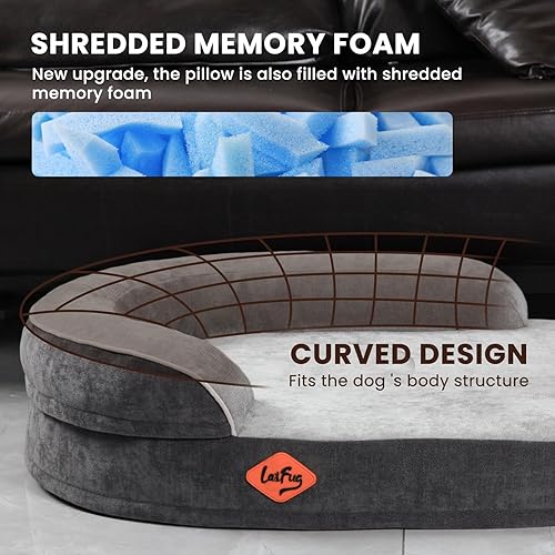 Miniatura 3 de Laifug Cama ovalada de espuma viscoelástica para perros (31 x 21 x 7 pulgadas, gris), cama ortopédica para perros con forro impermeable duradero,