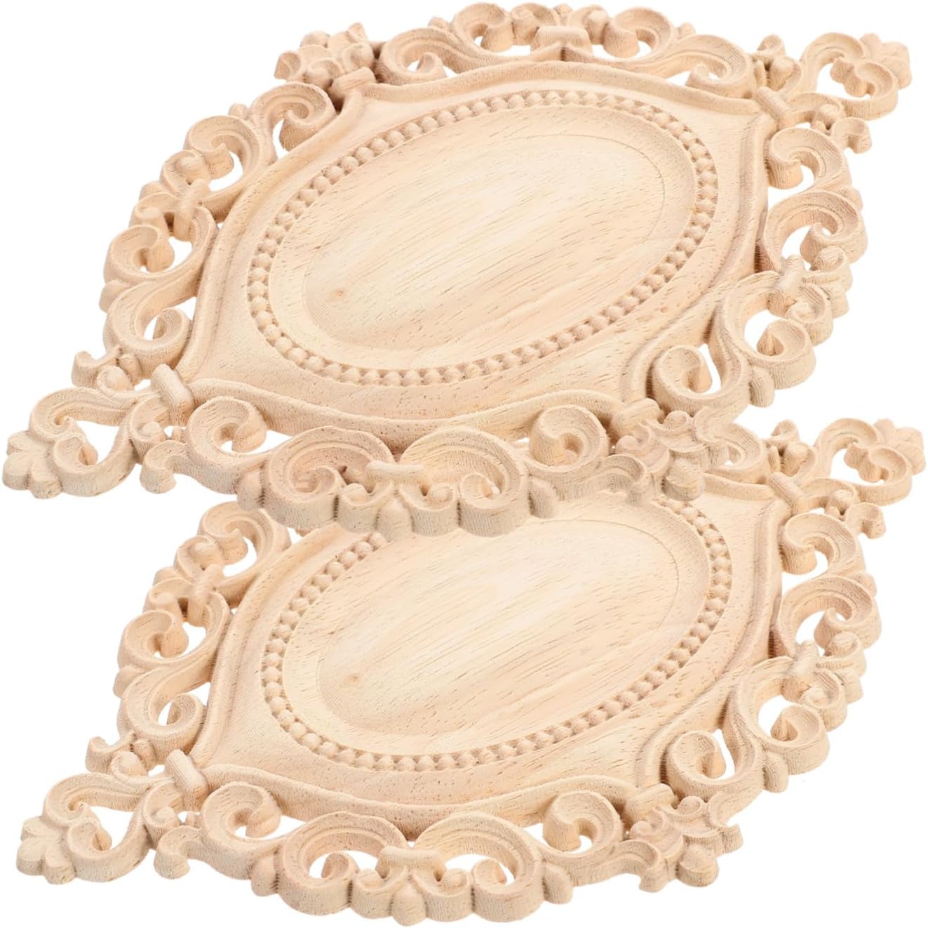 Homoyoyo 2pcs Wood Carved Appliques for Cabinets and Furniture Beige