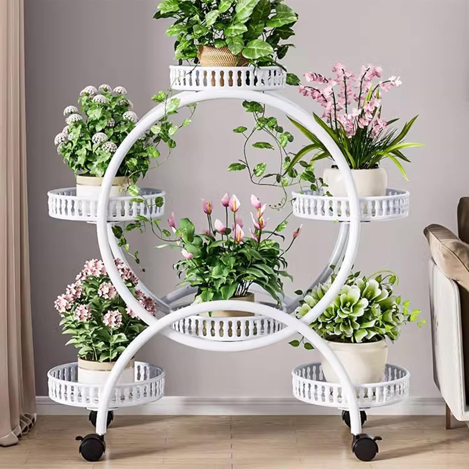 plant-racks Rolling Plant Pot Holder Stand With Casters – Flower Rack Display Shelf For Indoor Outdoor Garden,Plant Stand For Balcony Living Room Patio(White)