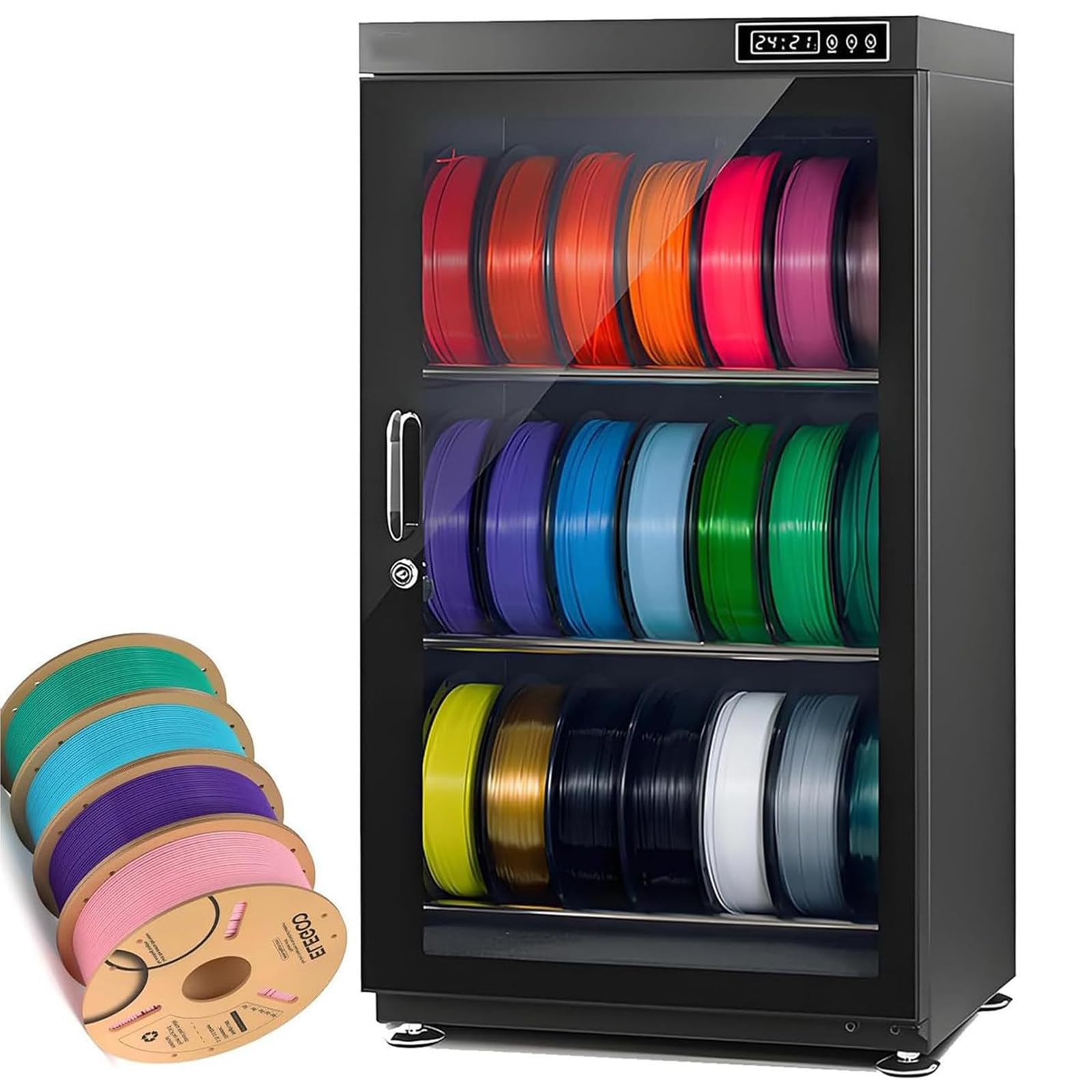 Boîte de séchage à filament pour imprimante 3D, grande armoire de rangement anti-humidité, peut contenir 10 à 12 rouleaux, contrôle de l'humidité réglable RH15 % à 60 %, pour studio à domicile et
