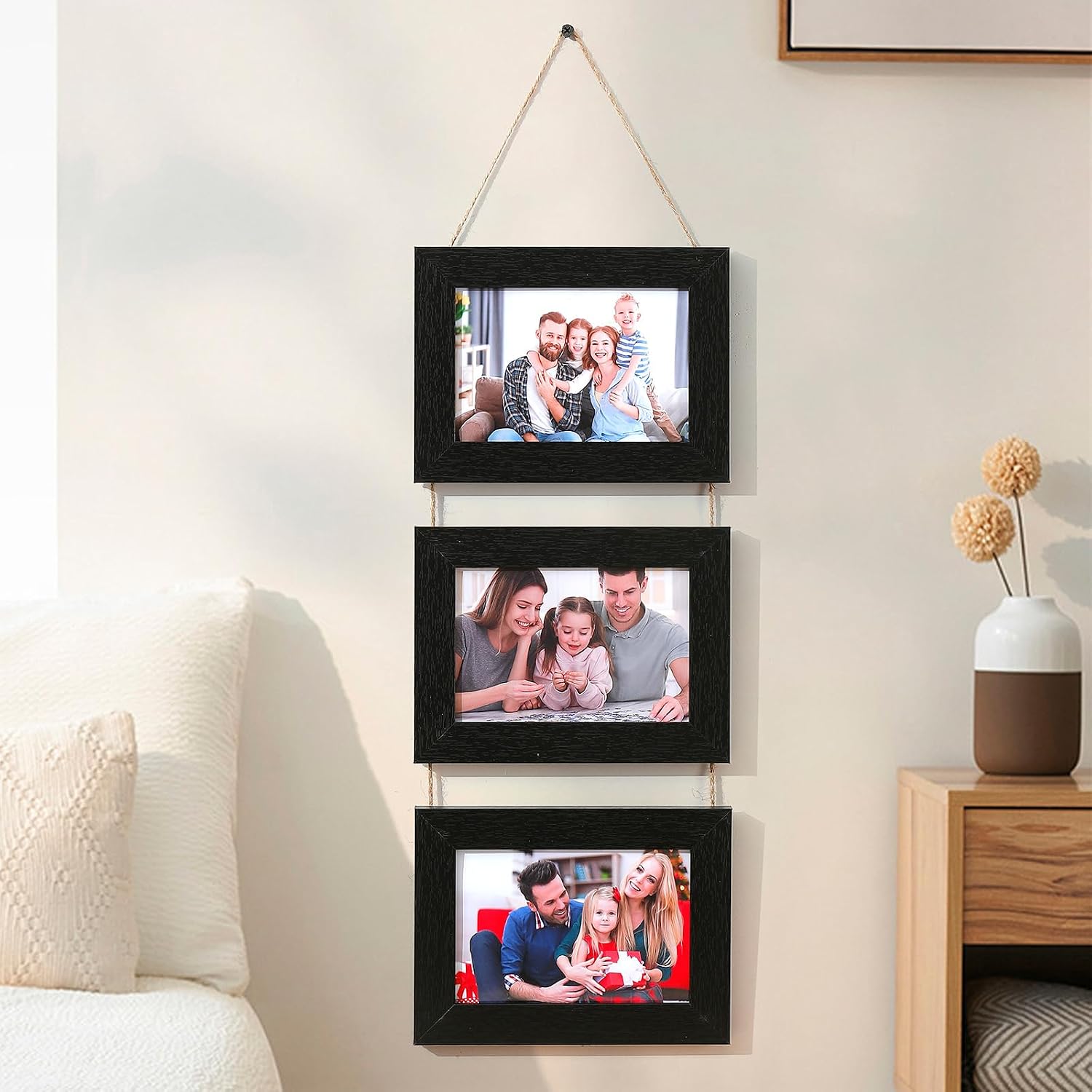 4x6 Wall Hanging Picture Frames, Black 3 Opening Collage Photo Frames.