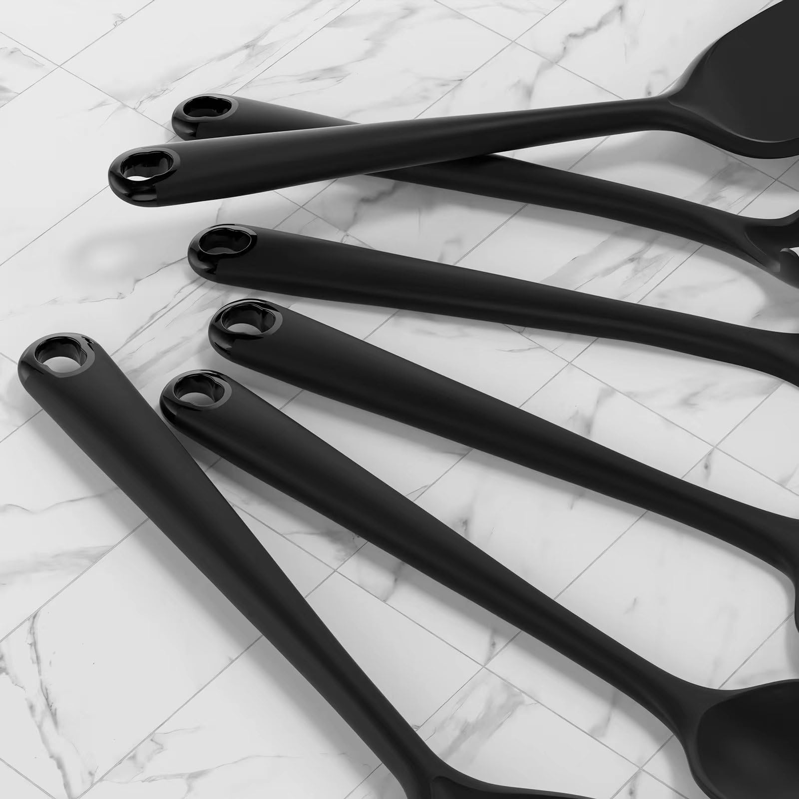 Set di utensili da cucina in silicone, resistenti al calore, spatola, cucchiaio, frusta, pinze, utensili da cucina per pentole antiaderenti, lavabili in lavastoviglie, senza BPA (nero)