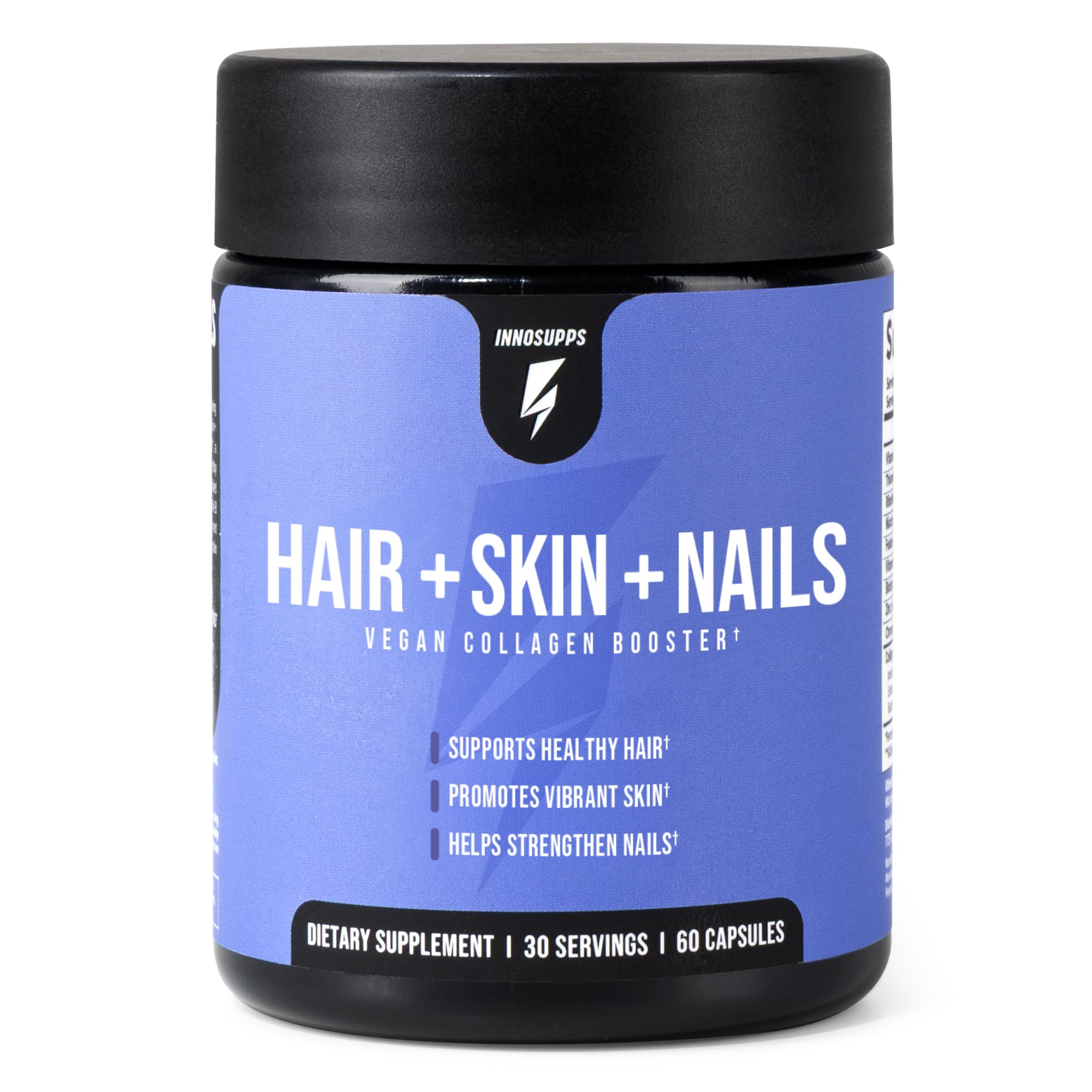 Hair + Skin + Nails Supplement | Vegan Collagen Booster | Biotin, B12, Horsetail Herb Powder | Stimulate Hair Growth, Revitalize Skin, Strengthen Nails | 60 Capsules
