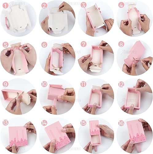 Miniatura 7 de AUEAR, Paquete de 12 cajas de regalo con forma de paleta, caja de recuerdos de fiesta de helado, mini papel plegable de caramelos de dibujos