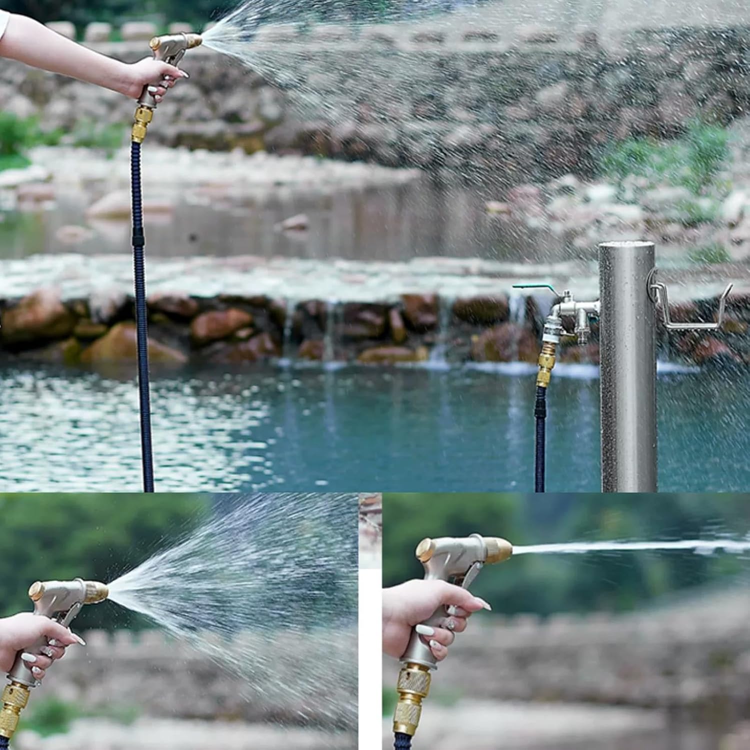 Stainless Steel Freestanding Outdoor Water Column with Faucet - Freeze Proof Garden Water Feature, Durable Garden Fountain for Patio, Yard, and Landscape Use