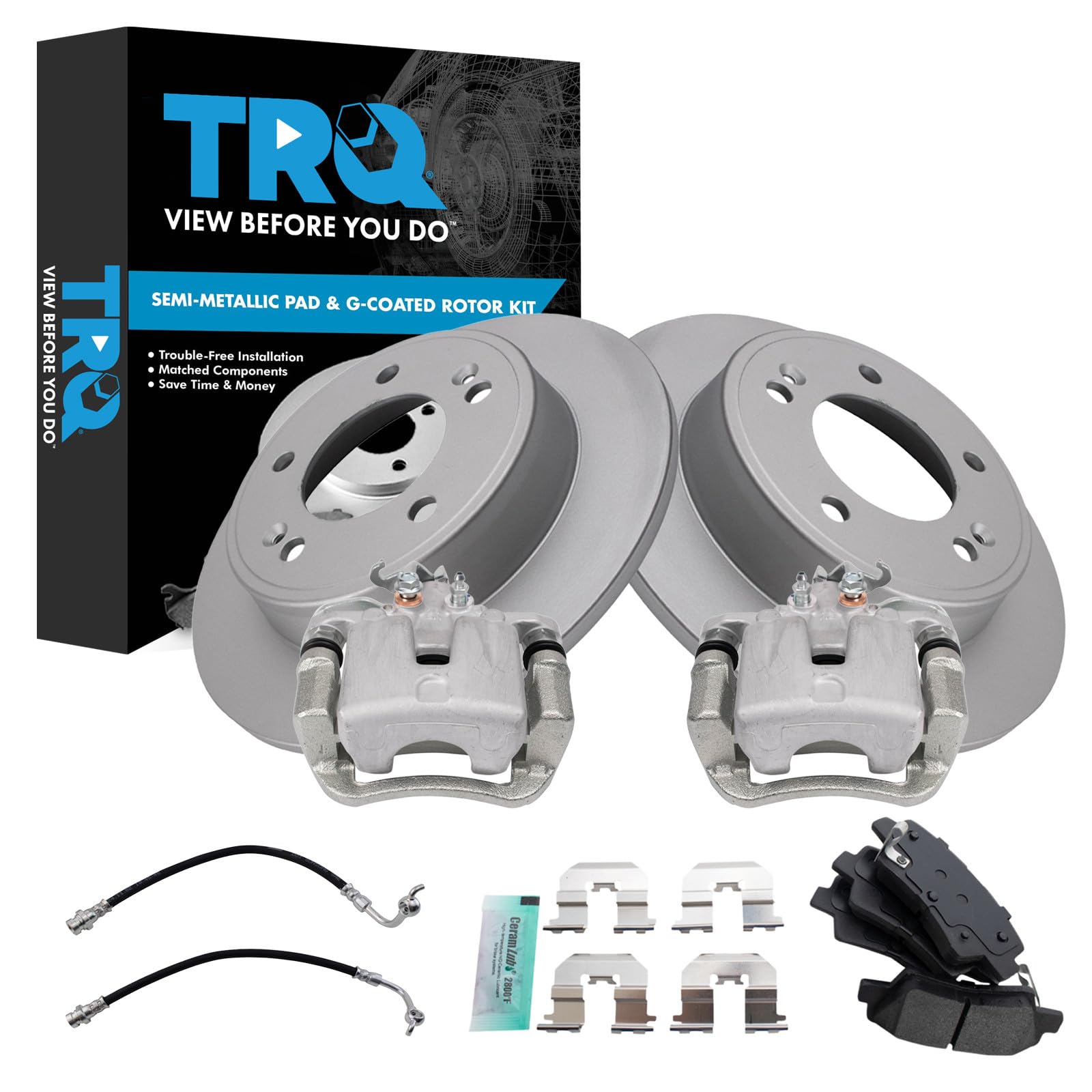 TRQ Rear Brake Pad &amp; Rotor Kit Ceramic Compatible with 2013-2015 Mazda CX-5