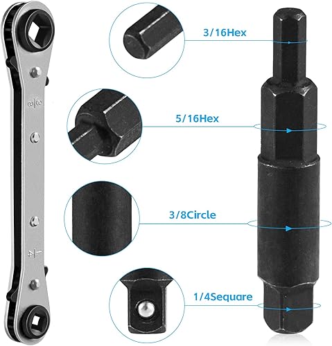 Miniatura 7 de Adaptador de llave hexagonal para llave de trinquete HVAC, 14 de pulgada cuadrada a 316 a 516 reparación de aire acondicionado llave para abridor de