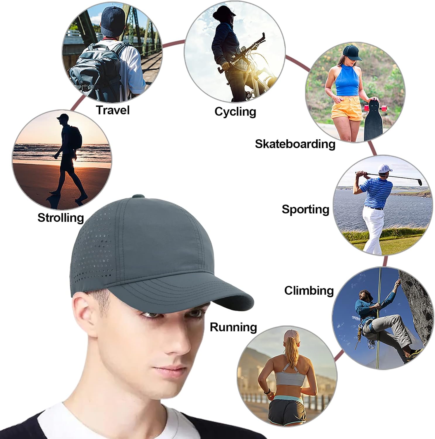 Enwokran Men Quick Dry Sport Baseball Cap, Athletic Fitted Cap Mesh Adjustable Plain Hat Running Trucker Hat for Women - Image 7