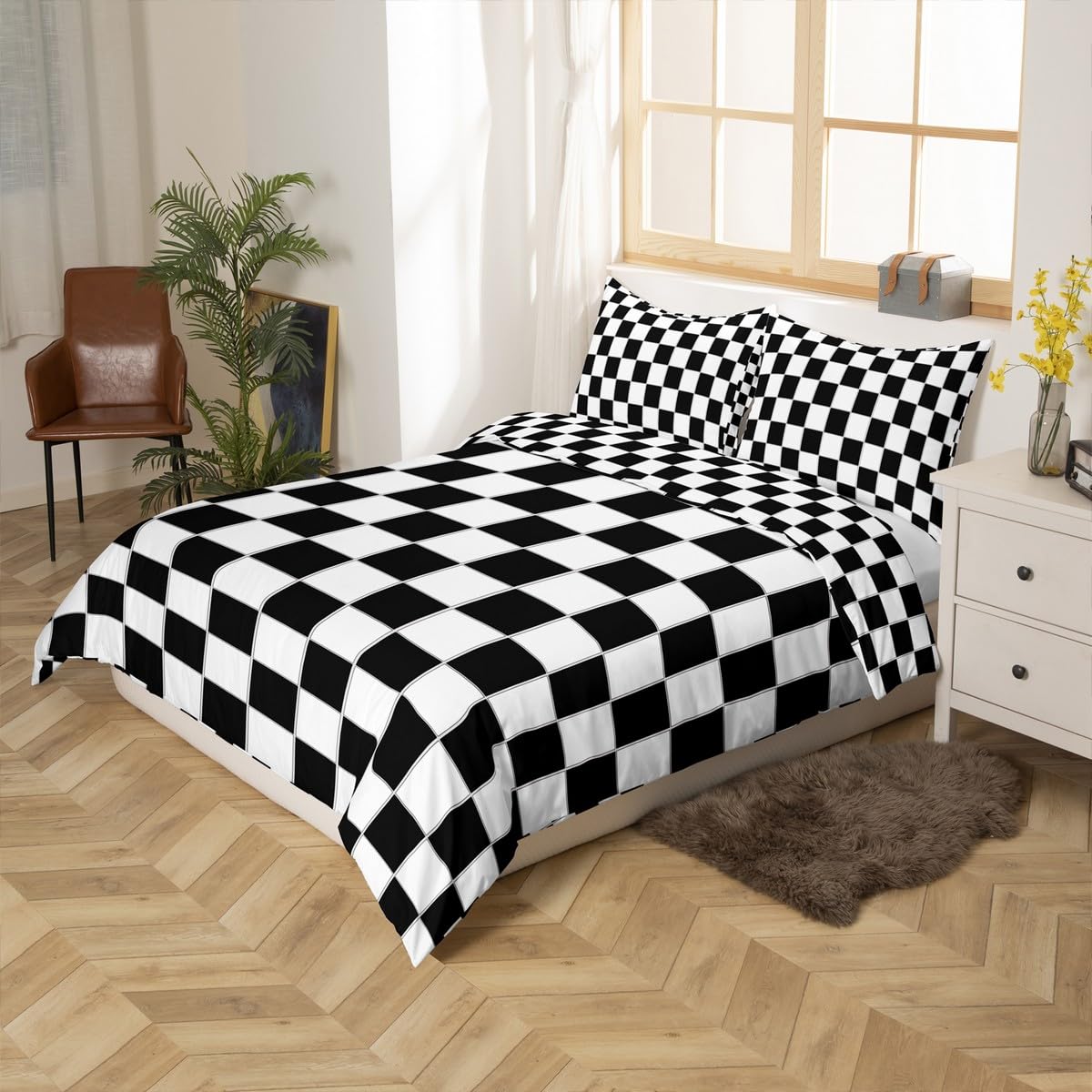 Buffalo Check Black And White Plaid Duvet Cover Set Single Kids Boys Reversible Geometric Gingham Decor Comforter Cover Farmhouse Nordic Style Grid Pattern Bedding Women Men Luxury Soft Breathable - Image 3