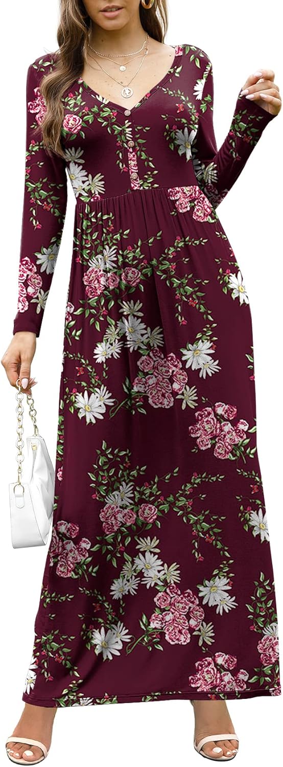GRECERELLE Womens Long Sleeve V Neck Casual Button Maxi Dress 2025 with Pockets - Image 3