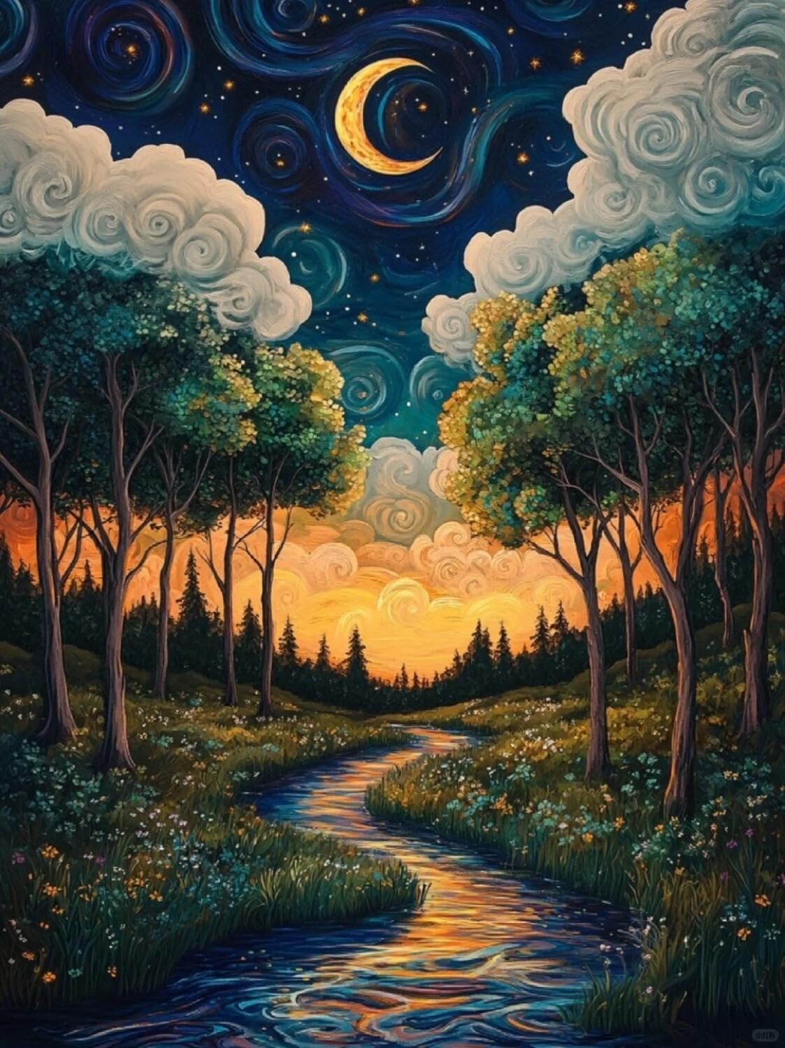 Rqwybcaxn Bead Embroidery Kits Forest and Starry Sky 40x50cm