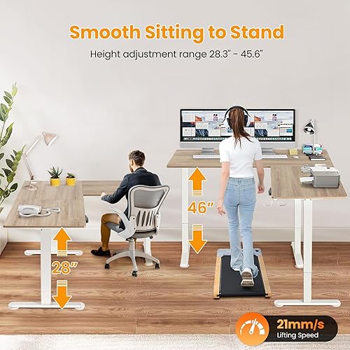 Miniatura 4 de farexon Escritorio de pie en forma de L de 63 x 55 pulgadas, escritorio eléctrico de altura ajustable, escritorio de pie para sentarse en esquina