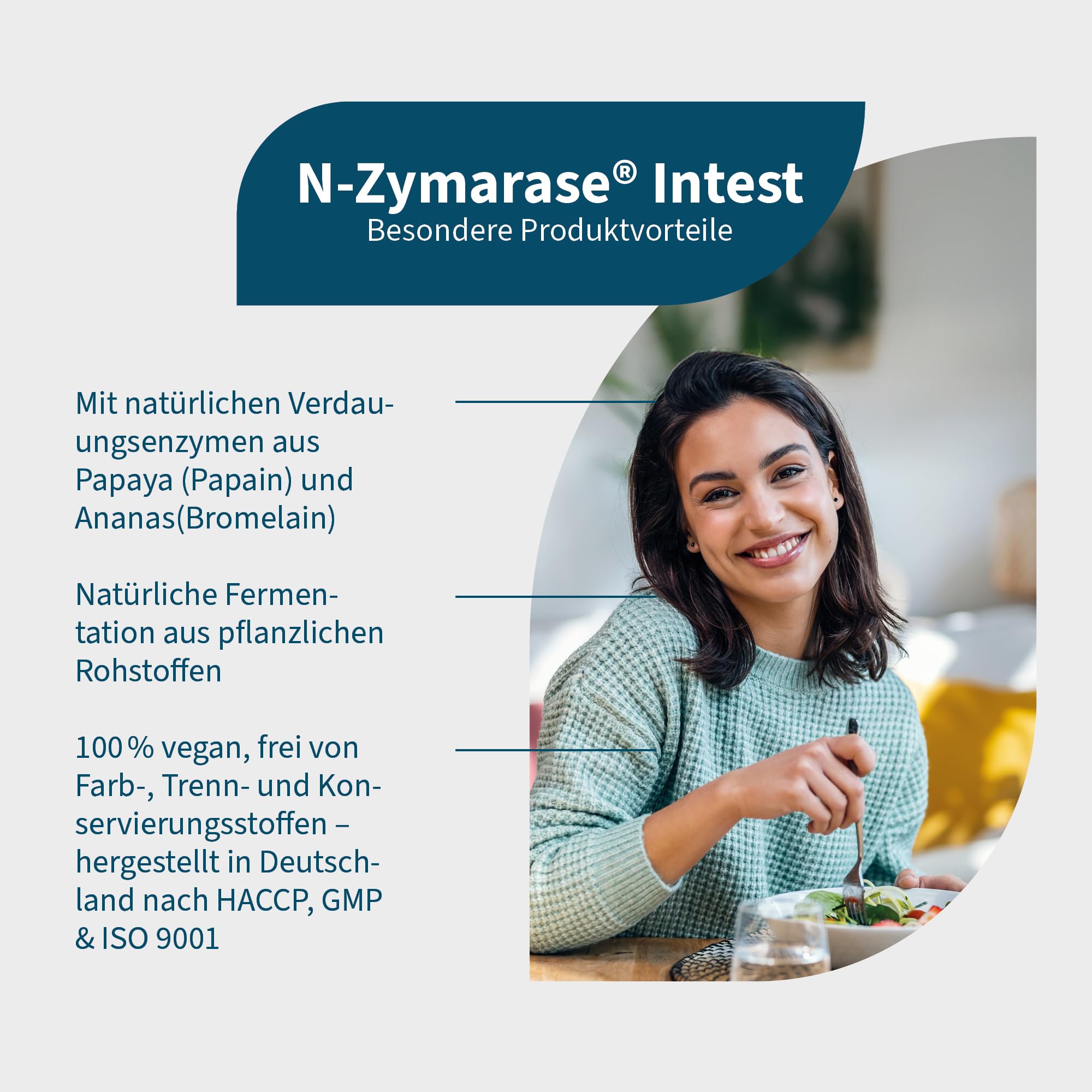 NatuGena N-Zymarase Intest, natürlicher Enzym-Komplex mit Papain und Bromelain, Verdauungsenzyme, 90 Kapseln (30 Tage Packung)