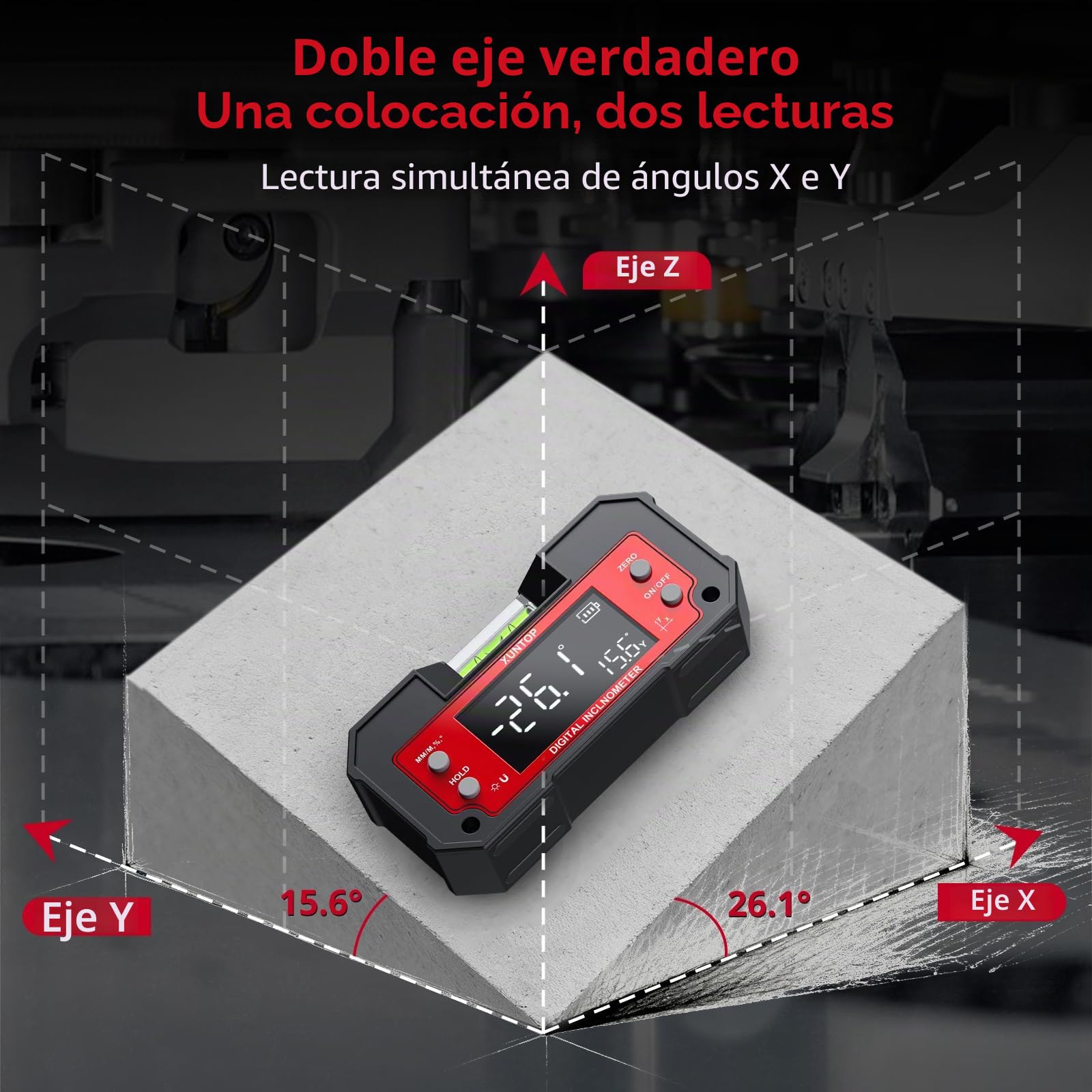 XUNTOP Inclinometro Digital de Doble Eje Eje X 4×90°/ Eje Y ±60° Transportador Digital con Nivel de burbuja Buscador de Ángulo Recargable con Imanes en 2 Lados para Carpintería Construcción Bricolaje