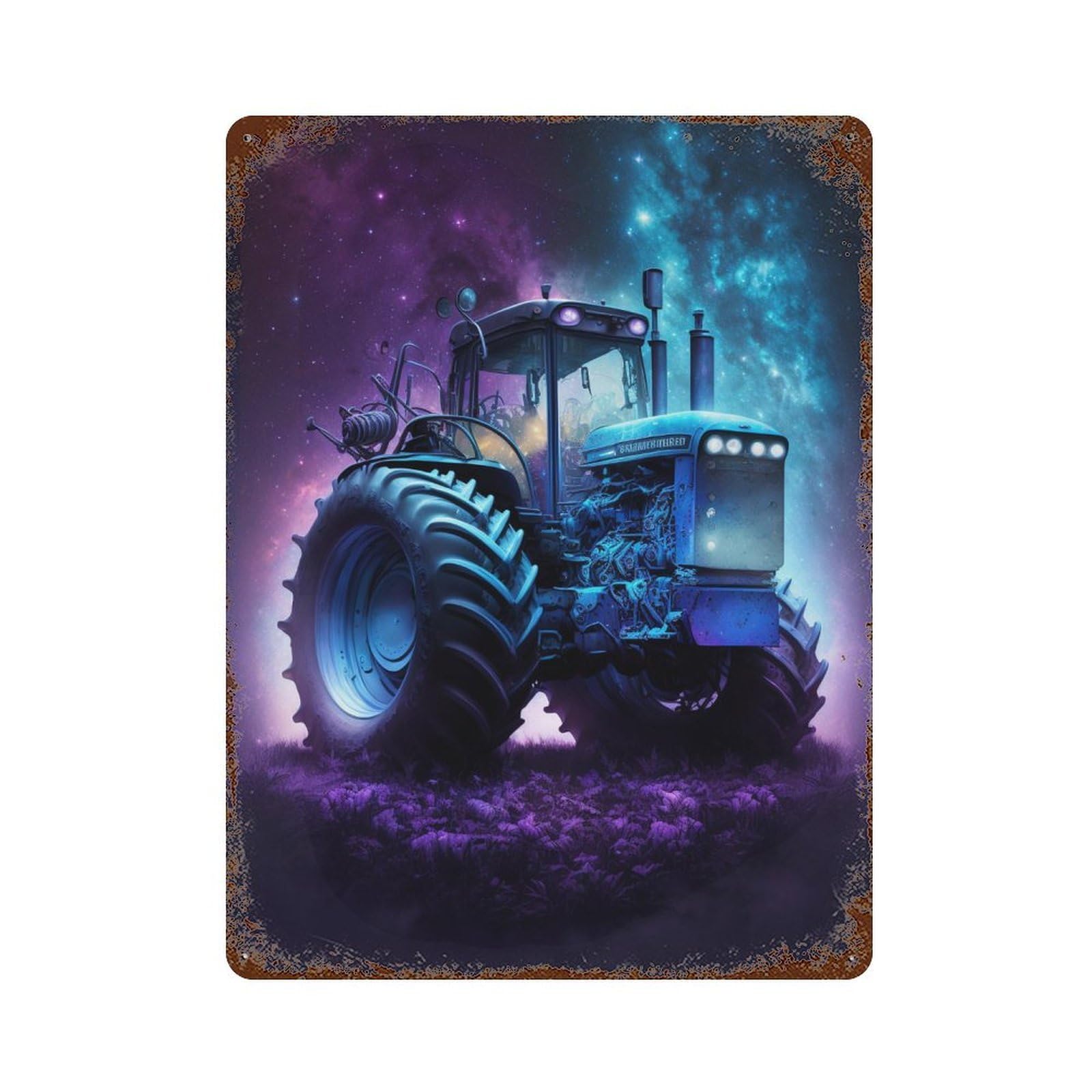 Galactic Tractor Lights-4 15.7"x11.8" Weathered Tin Sign, Rustic Home Decor for Living Room, Hallway And Home Decor