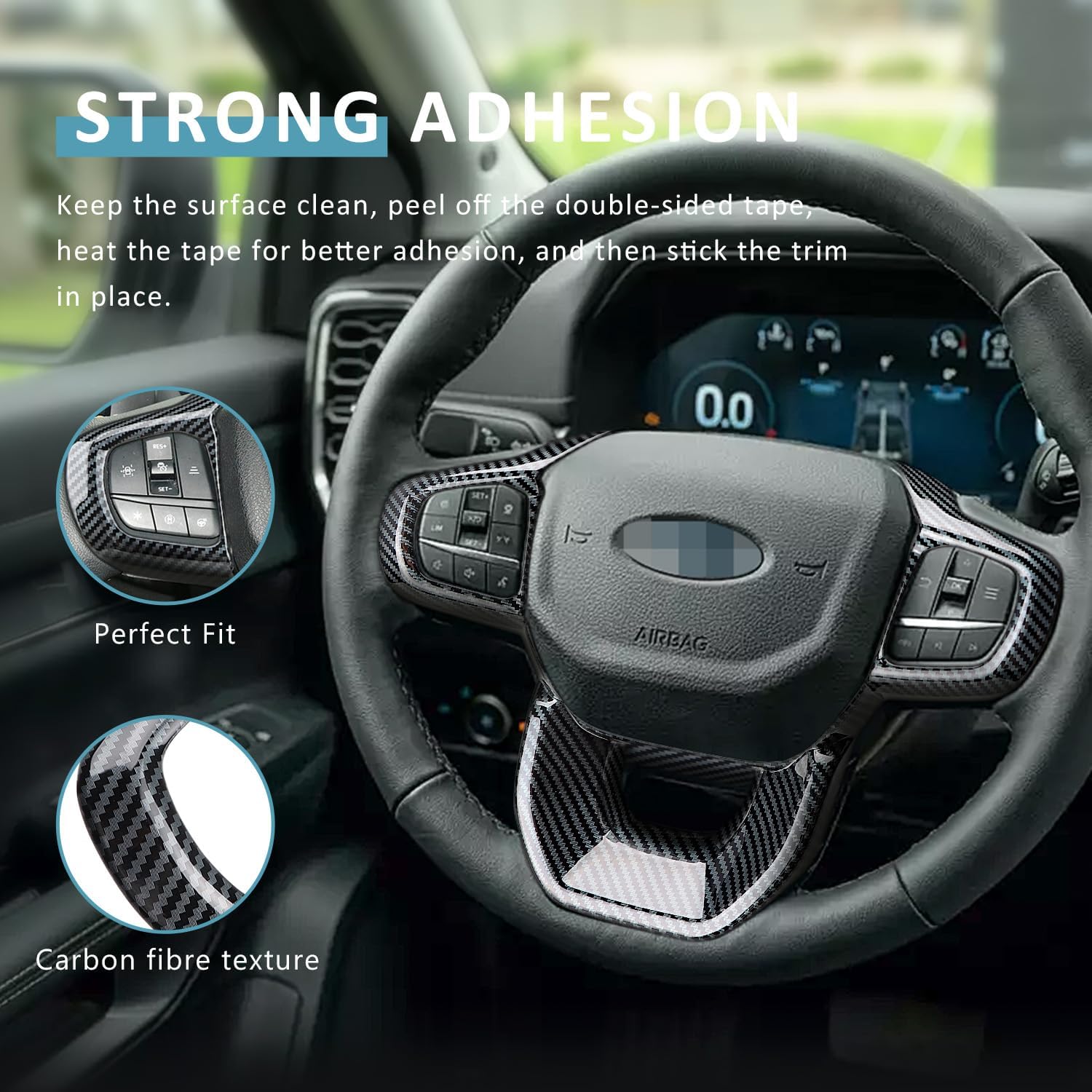 Auovo Steering Wheel Cover Trim Compatible with Ford Ranger Accessories 2024 2025 Carbon Fiber Steering Wheel Panel Frame Cover for 2024 Ranger XL XLT Lariat (Carbon Pattern)