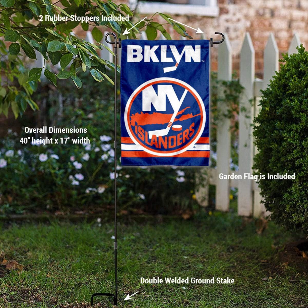 New York Islanders Garden Flag with Pole Stand Holder - Image 3