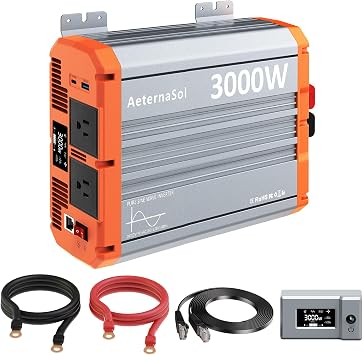 3000W Pure Sine Wave Inverter 12V DC to AC 110/120V, RV Inverter with Remote, Solar Battery Inverter 12V Inverter for Power Outage Off-grid Shed,2 Big AC Outlets,USB&USB-C 30W,2 LCD Screens,Surge6000W