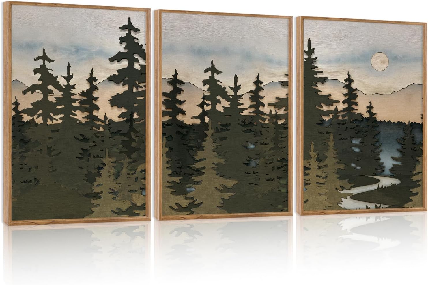 HPNIUB Vintage Mountain Framed Canvas Wall Art Set, Boho Sunrise Art Prints, Forest Nature Wilderness Art Paintings, Abstract Farmhouse Pine Tree Wall Decor for Living Room Bedroom, Office- 16"x24"x3 - Image 8